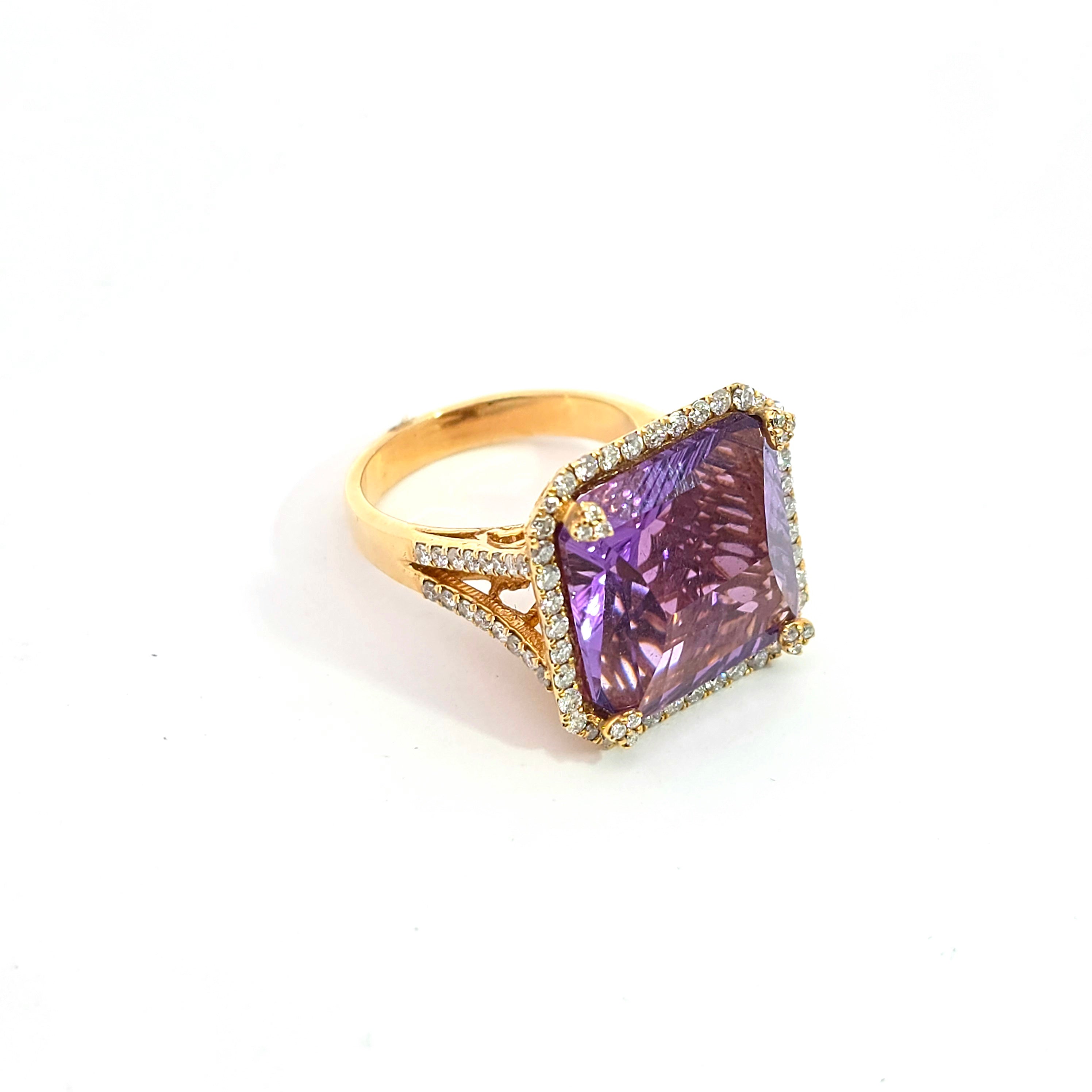 Yellow Gold  Ring With Amethyst, Diamond Stones