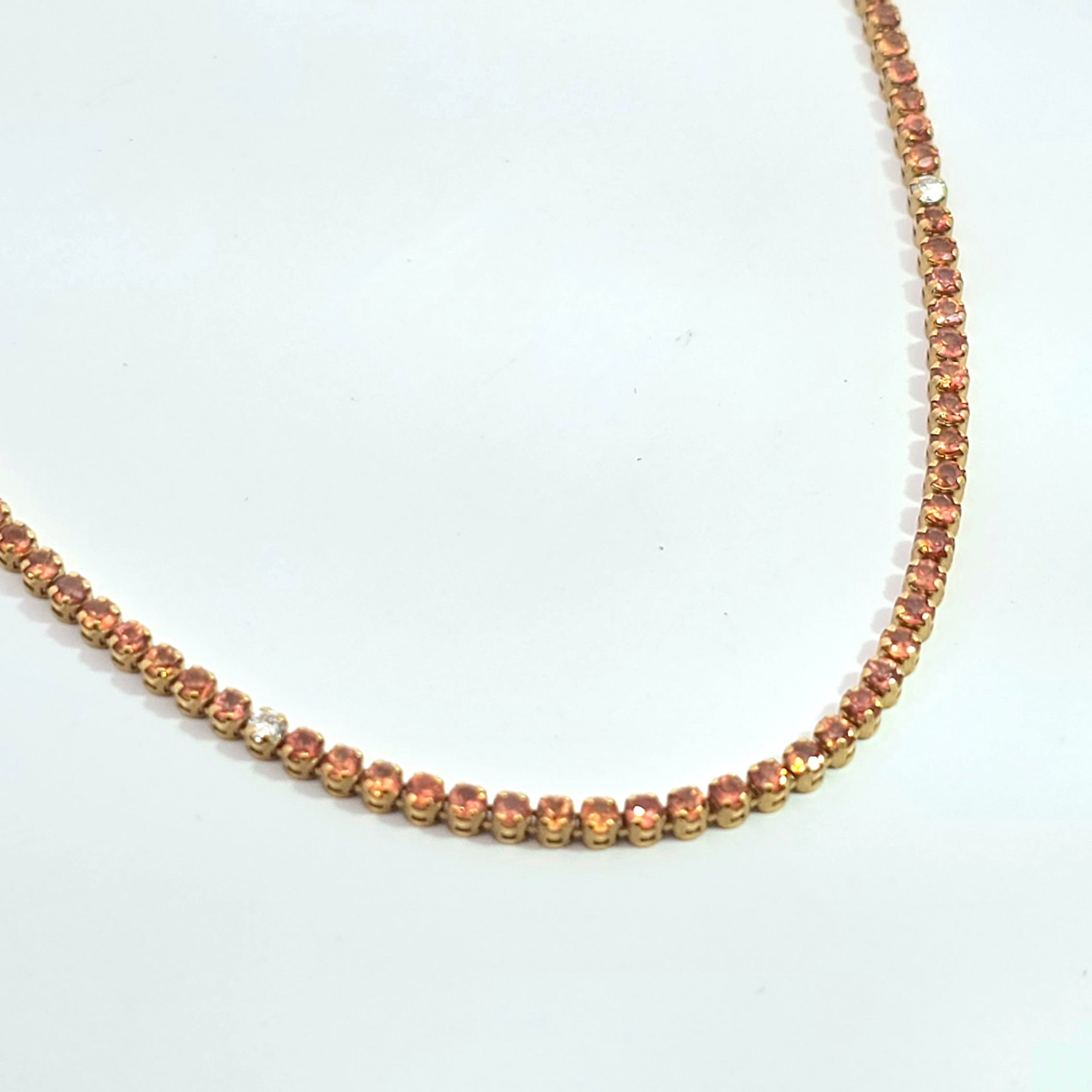 Yellow Gold Tennis Necklace With Citrine, Diamond Stones