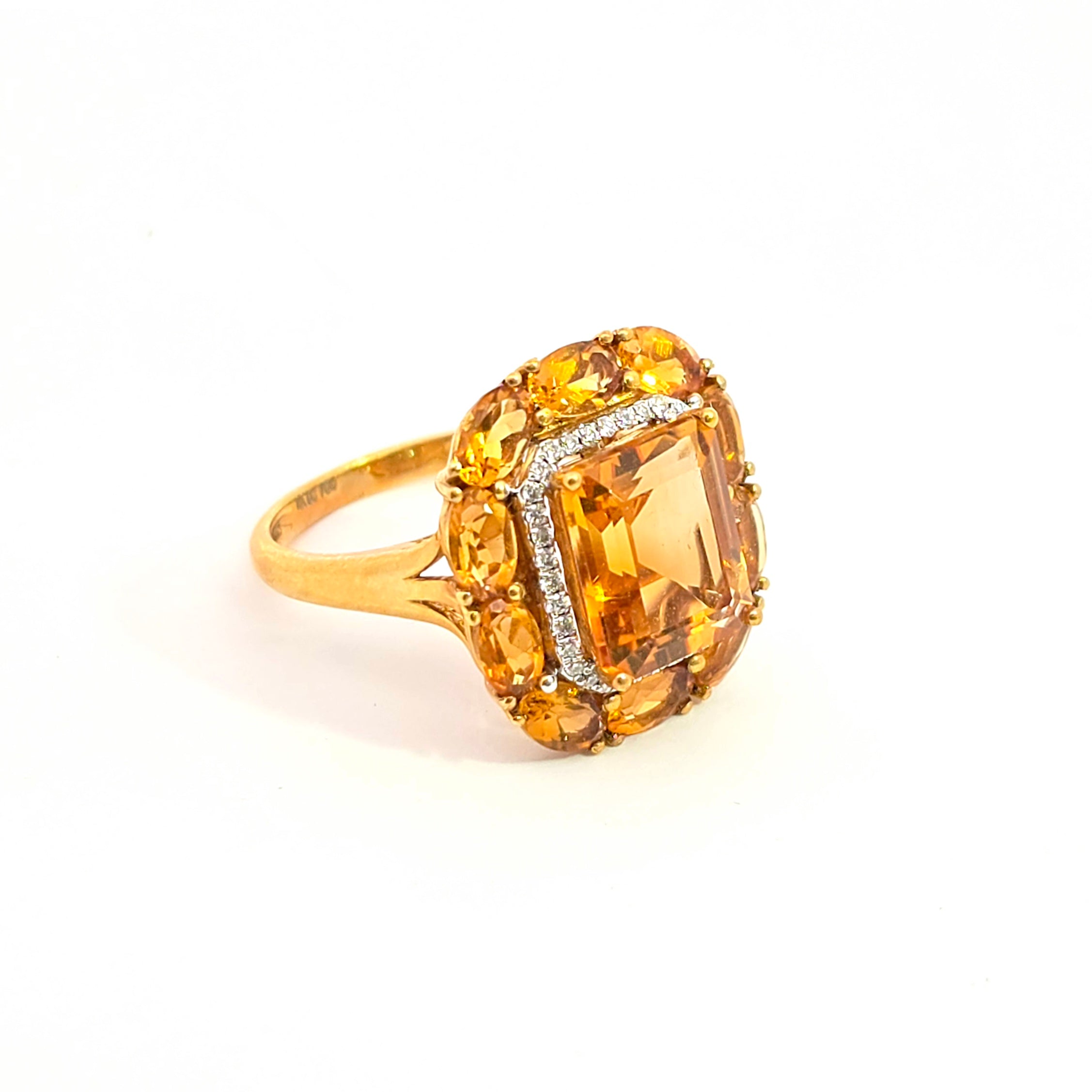 Yellow Gold  Ring With Citrine, Diamond Stones