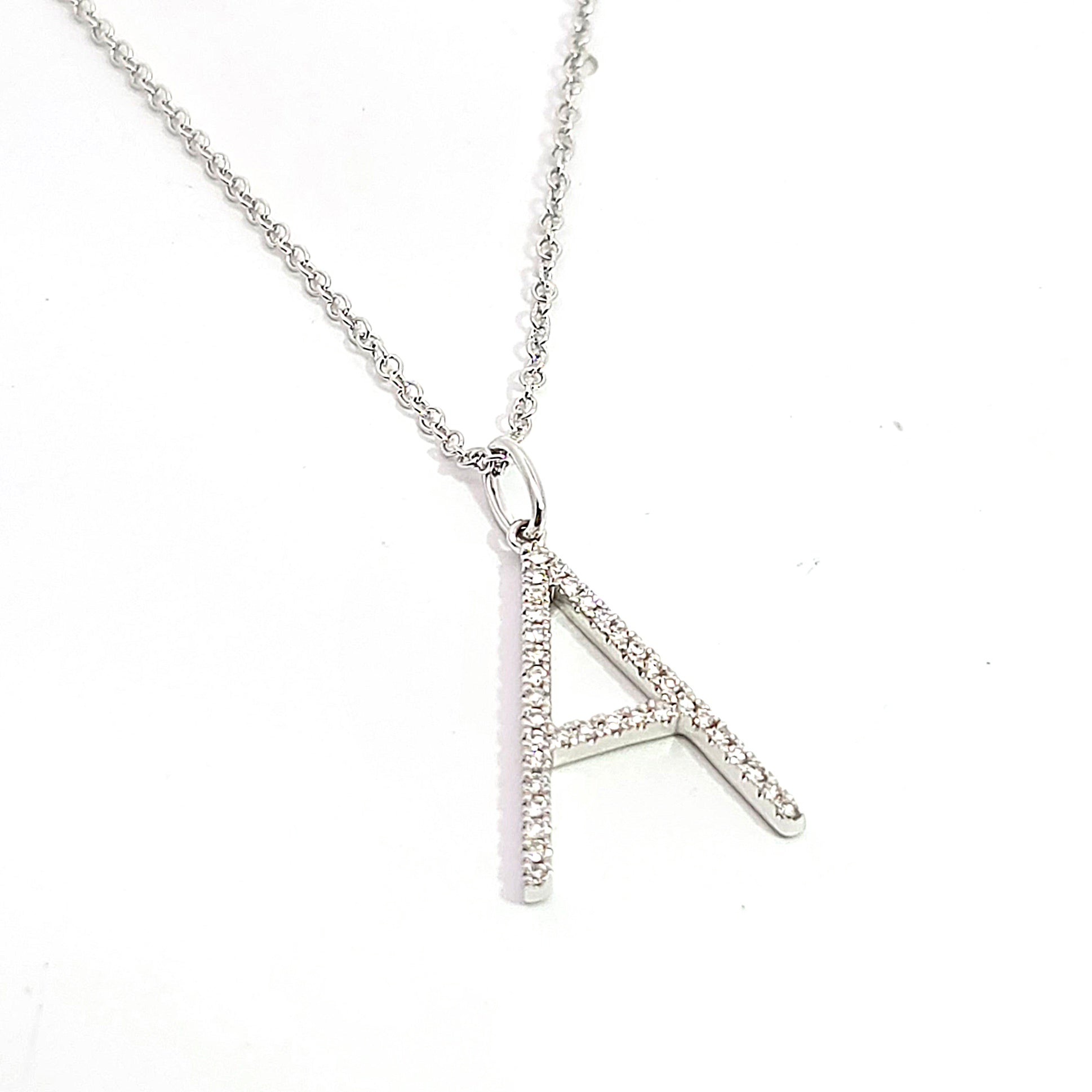 White Gold Chain Initial Necklace With Diamond Stones