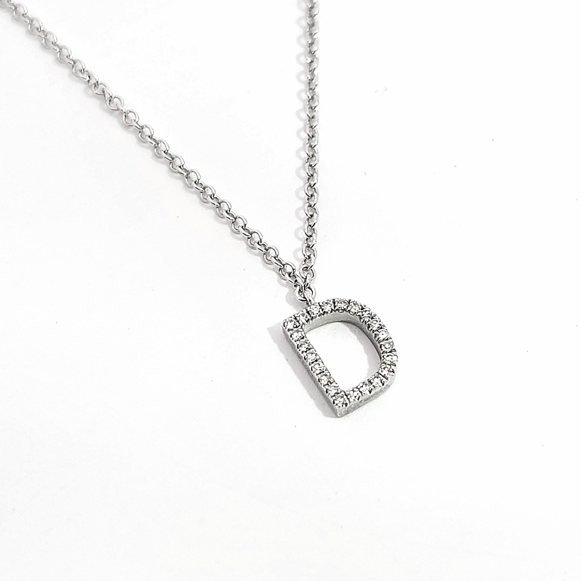 White Gold Chain Initial Necklace With Diamond Stones