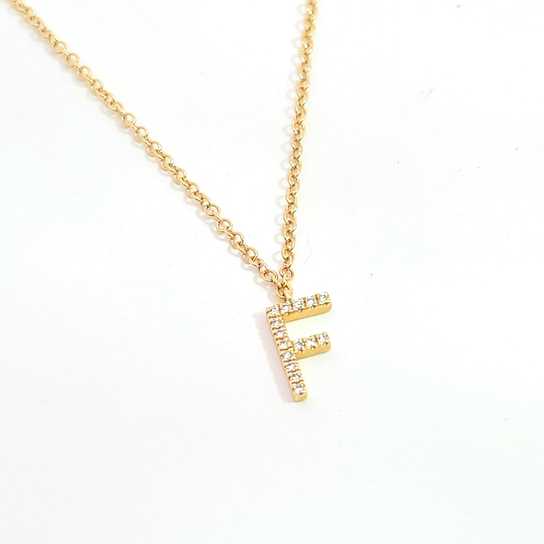 Yellow Gold Chain Initial Necklace With Diamond Stones