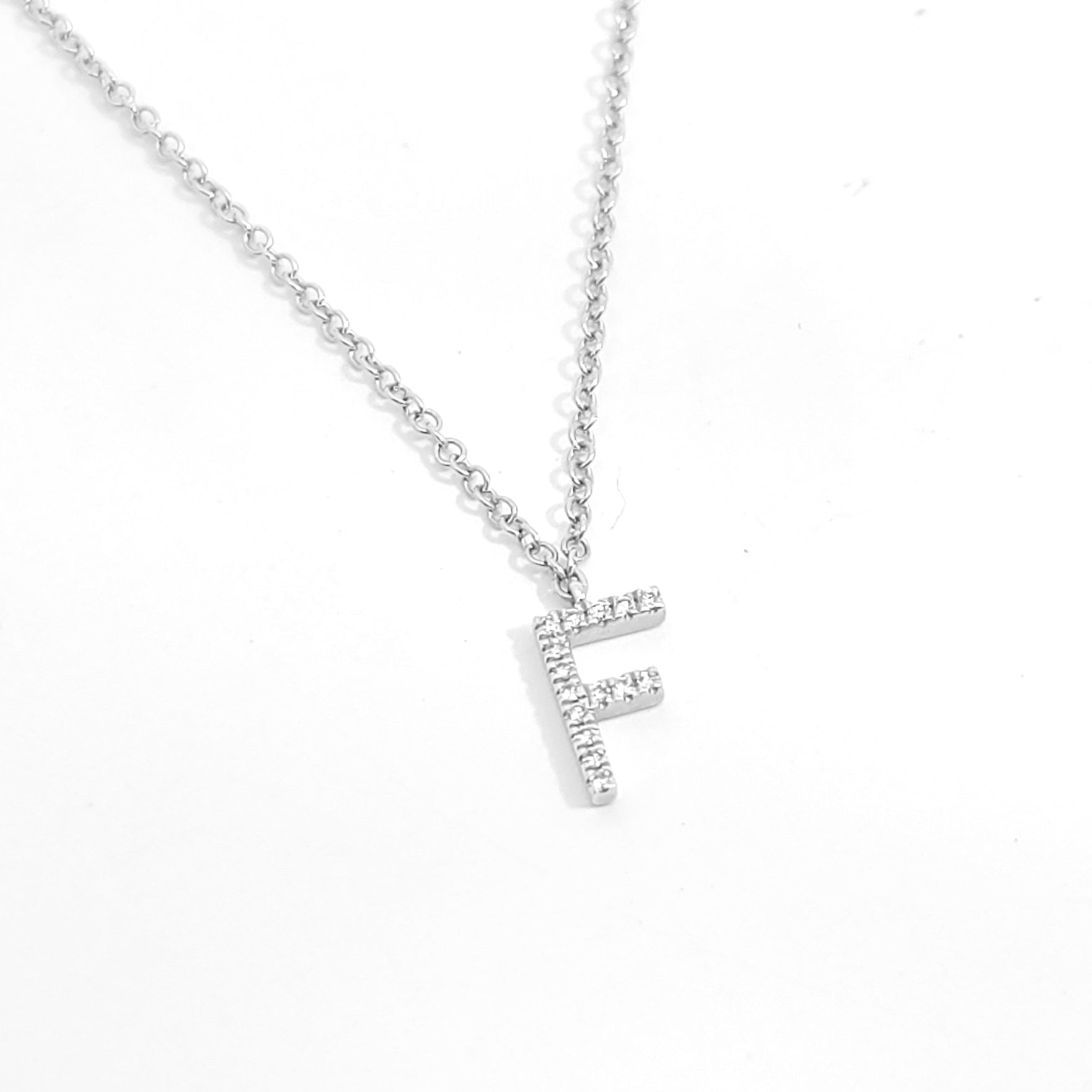 White Gold Chain Initial Necklace With Diamond Stones