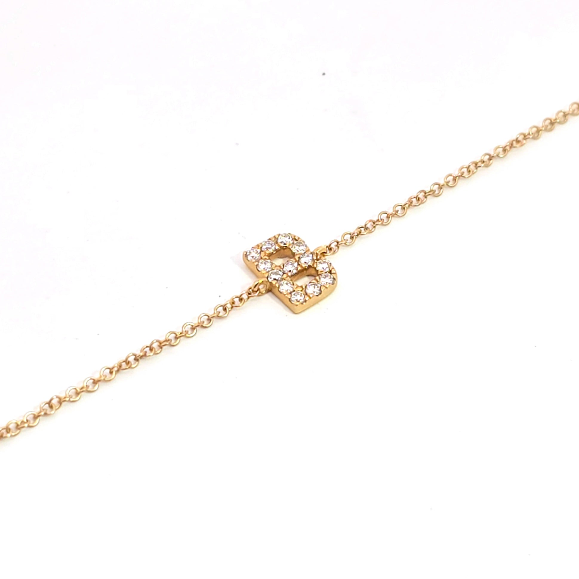Letter B Yellow Gold Chain Initial Bracelet With Diamond Stones