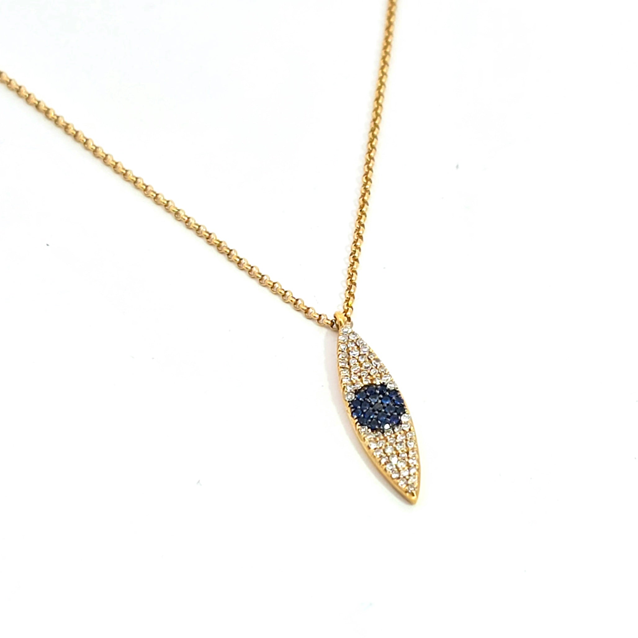 Yellow Gold Pendant Necklace With Sapphire, Diamond Stones
