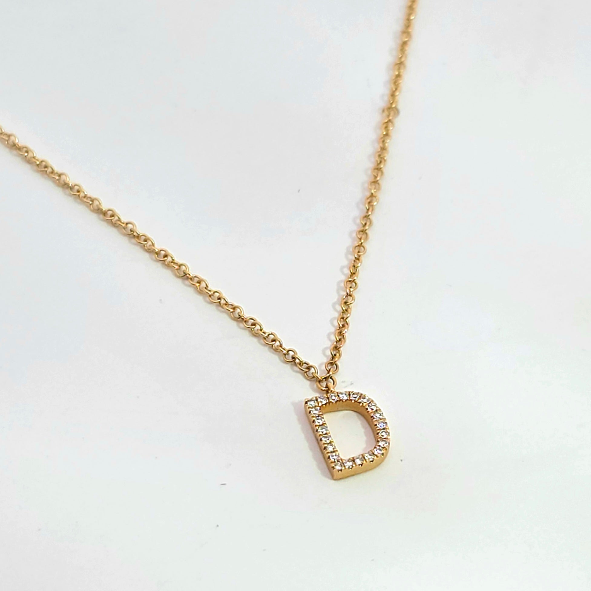 Yellow Gold Pendant Chain Initial Necklace With Diamond Stones