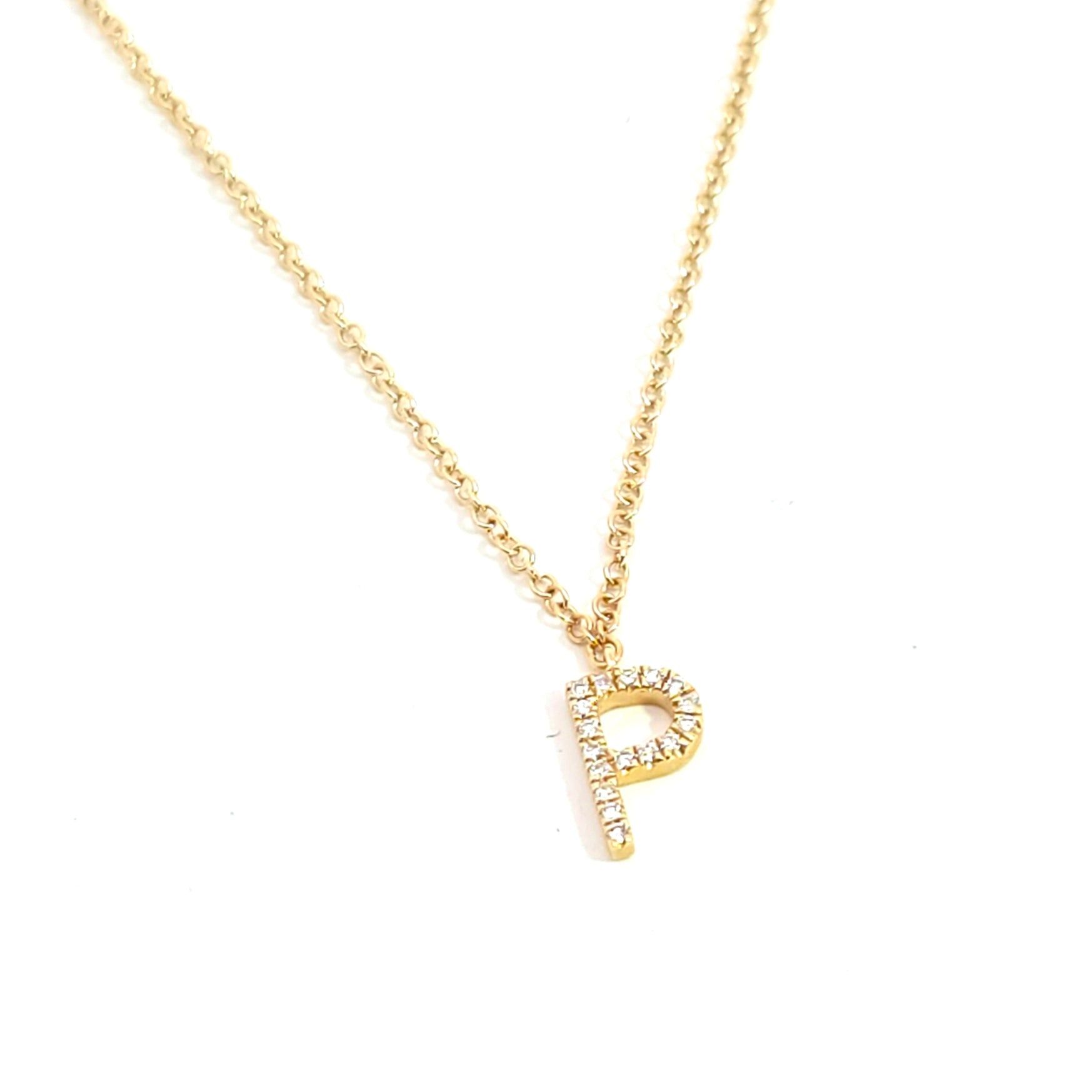 Yellow Gold Pendant Chain Initial Necklace With Diamond Stones