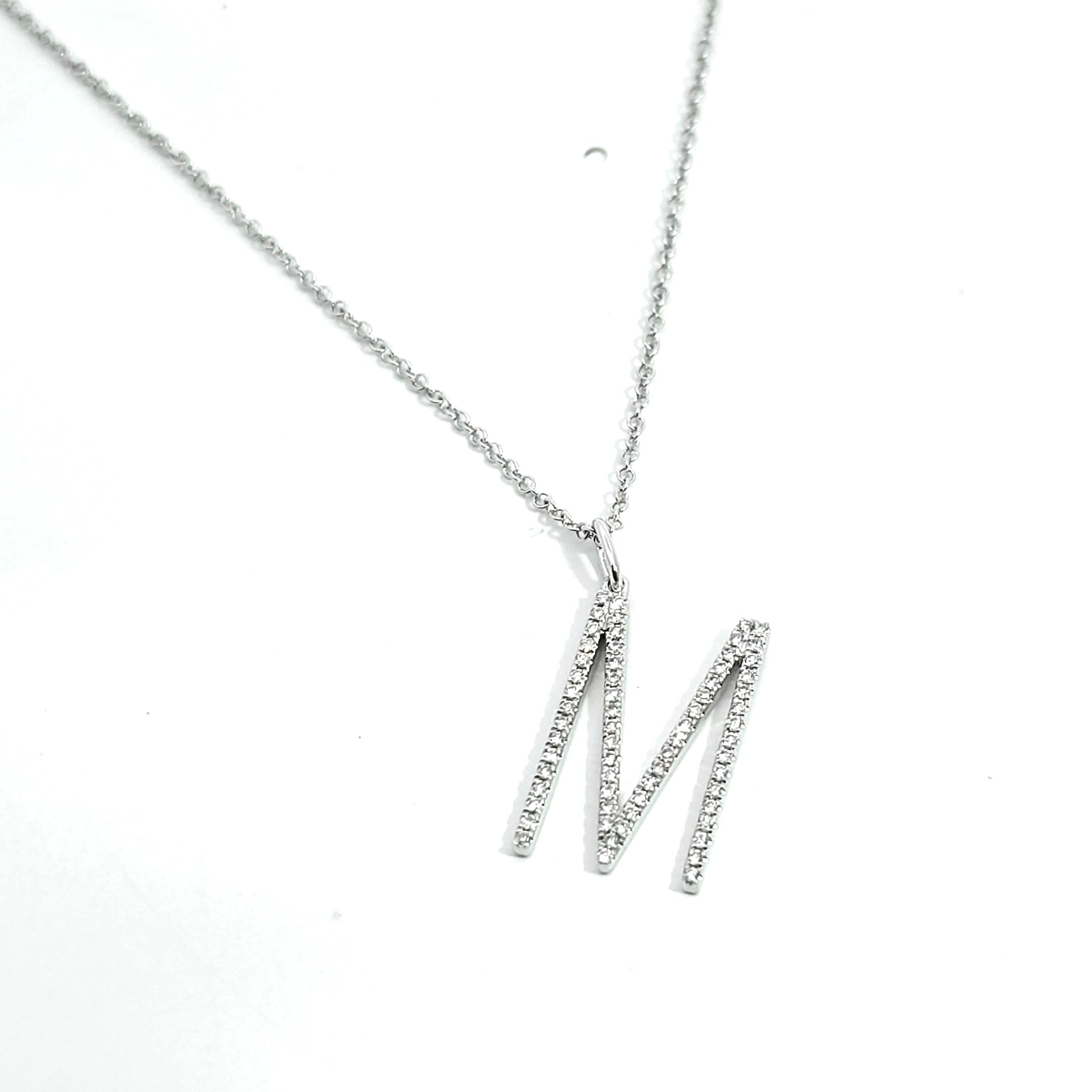 White Gold Pendant Initial Necklace With Diamond Stones