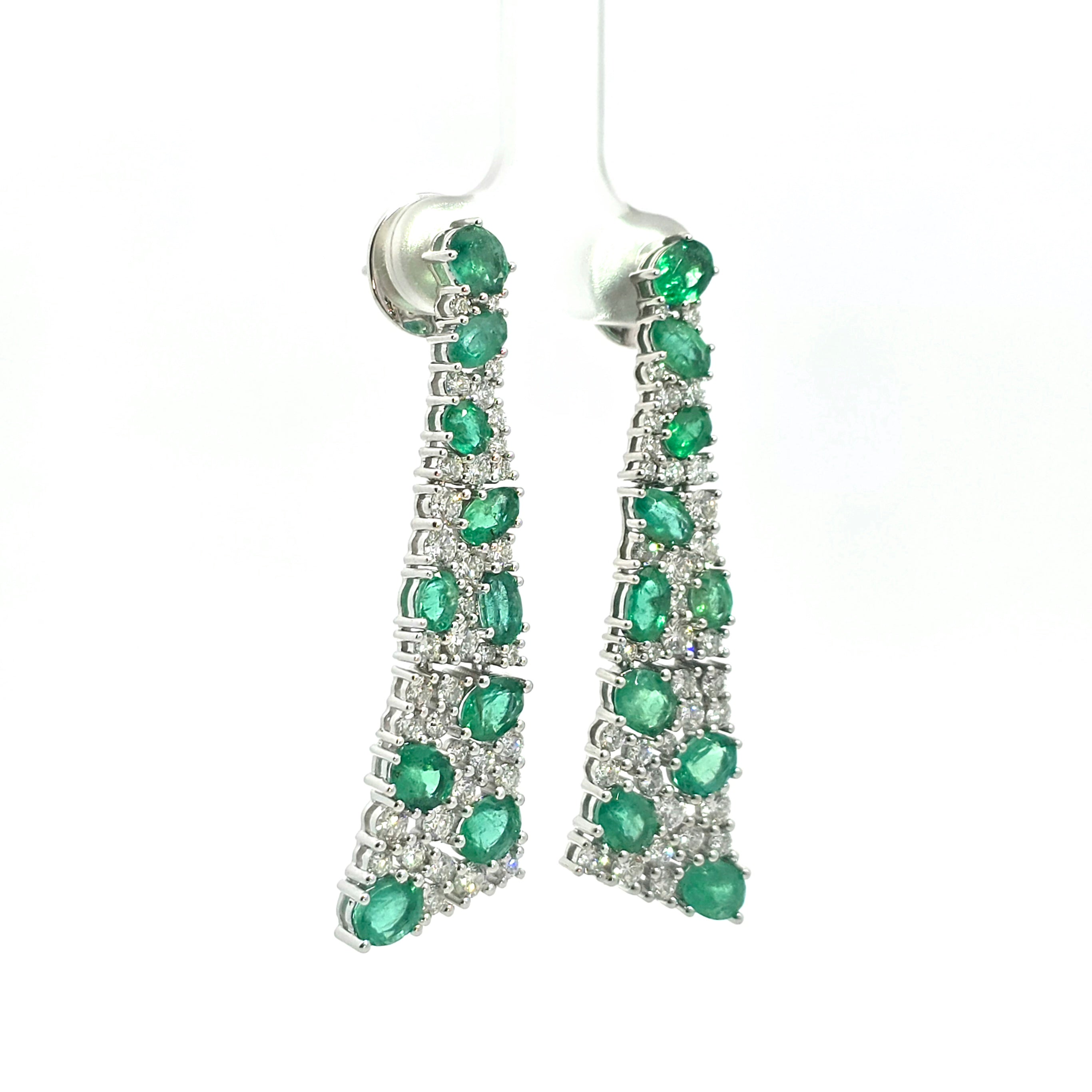 White Gold Drop Earrings With Diamond, Emerald Stones