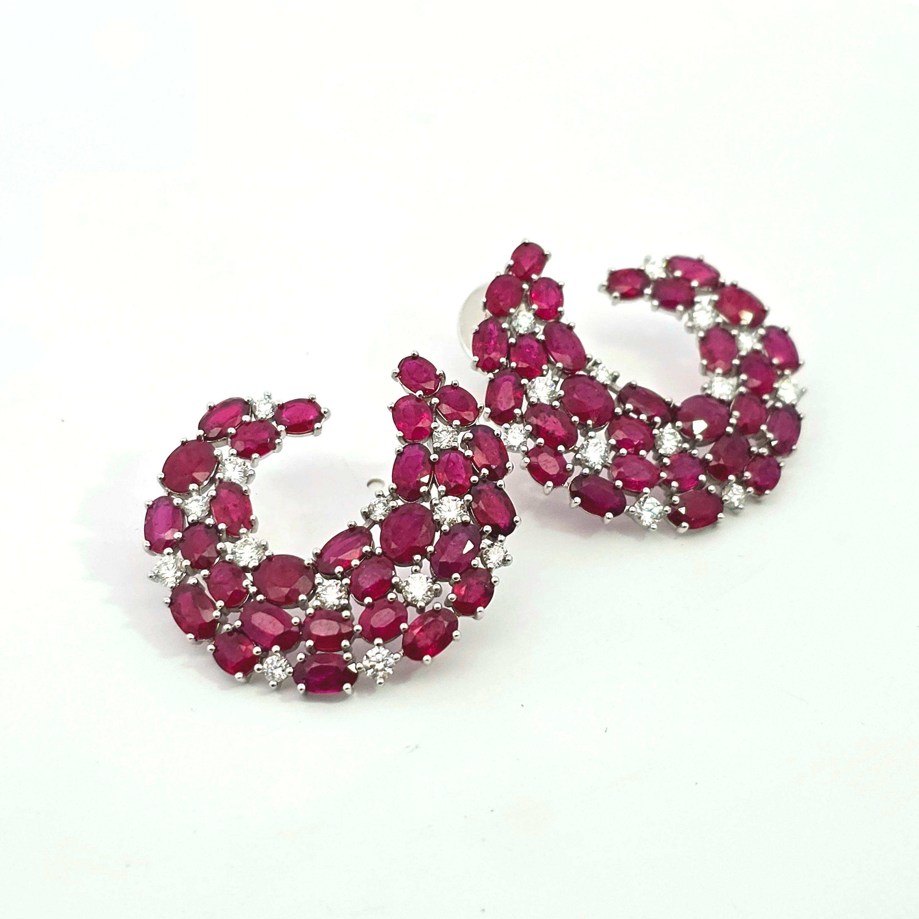 WHITE GOLD EARRINGS WITH RUBY, DIAMOND STONES