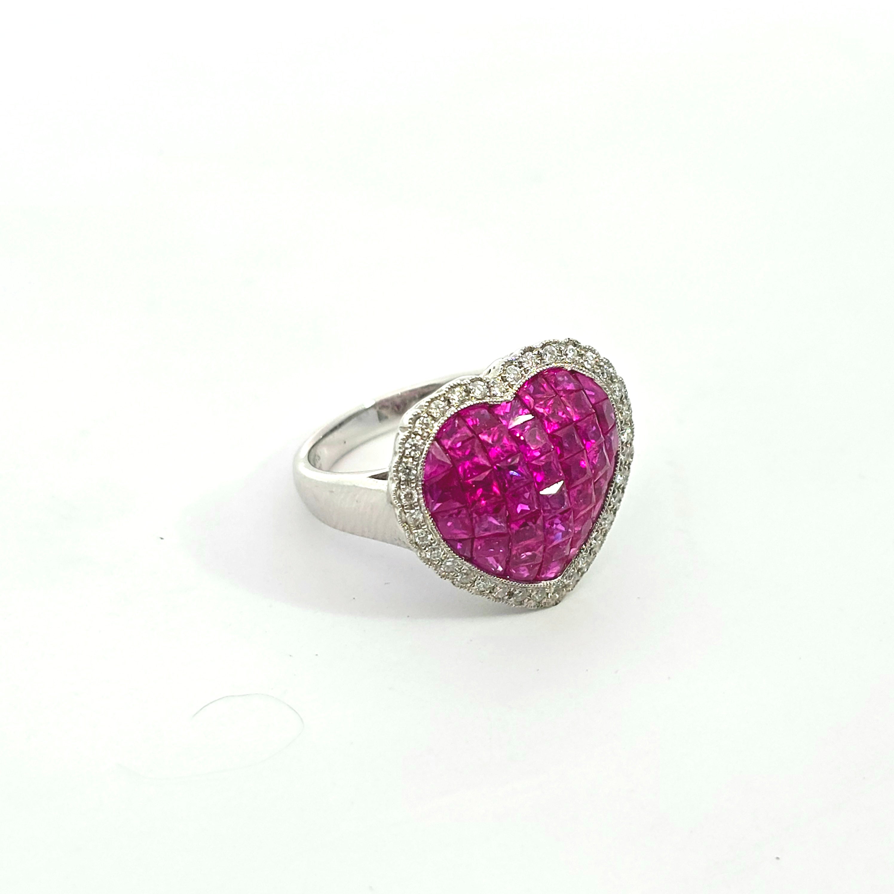 White Gold  Ring With Ruby, Diamond Stones