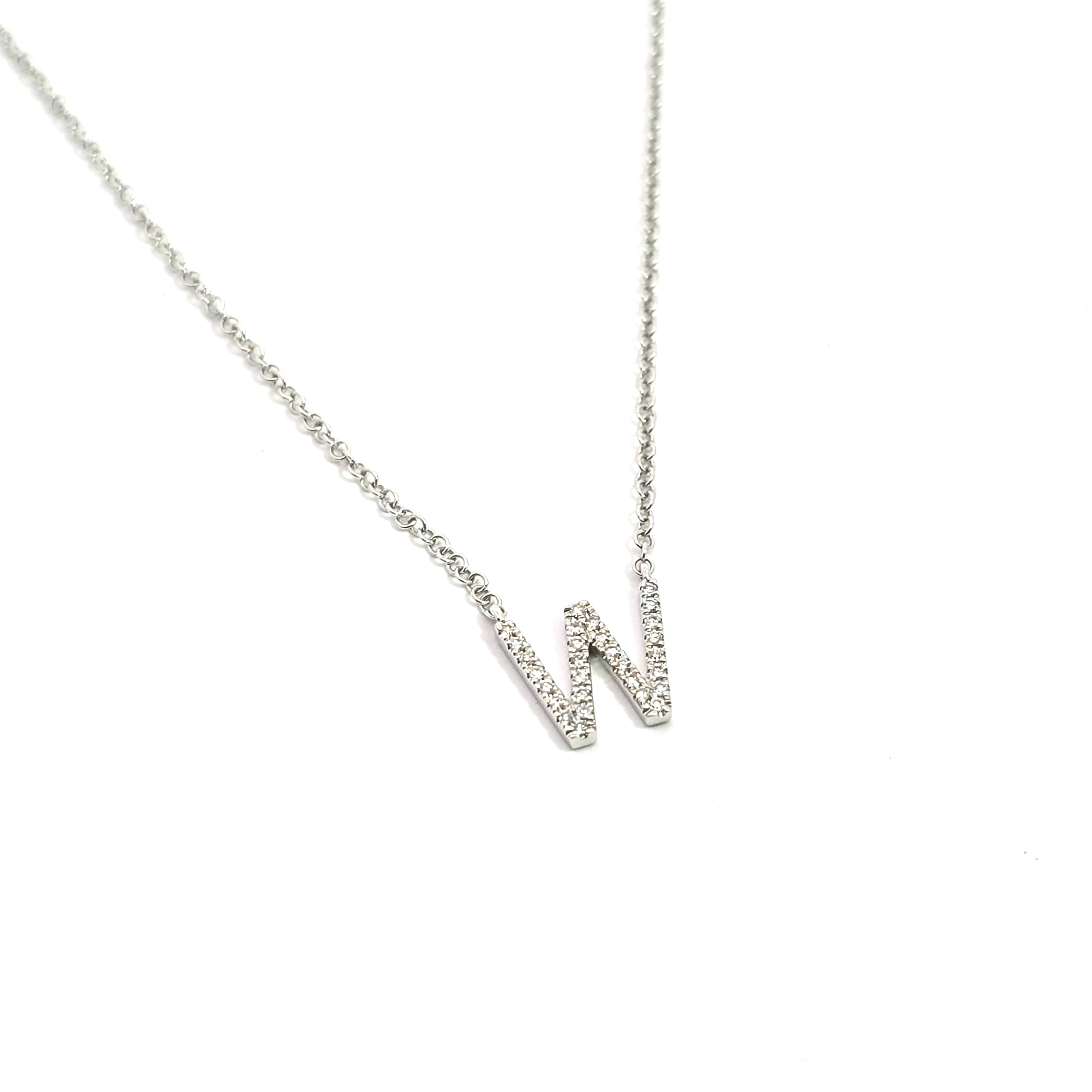 White Gold Pendant Initial Necklace With Diamond Stones