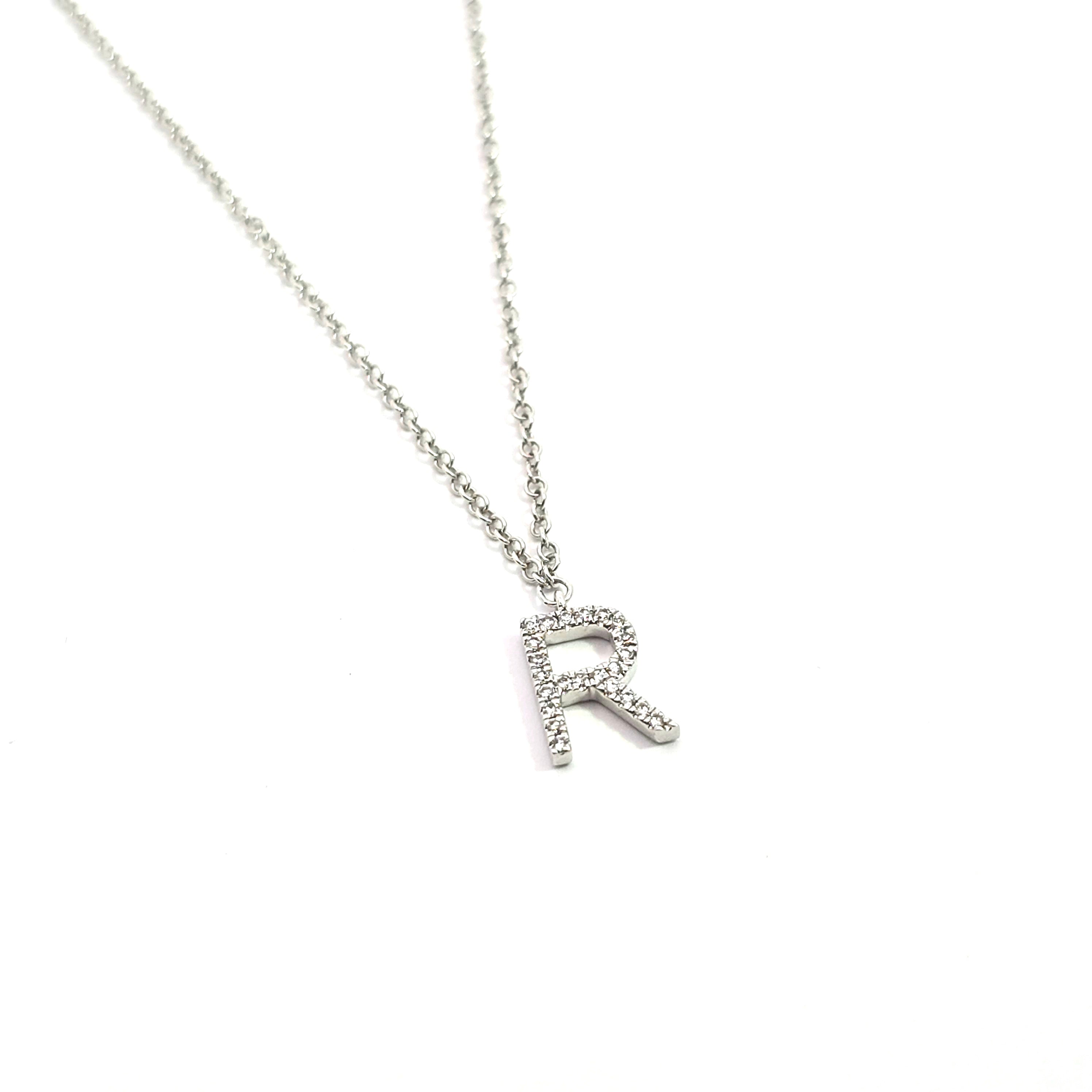 White Gold Pendant Chain Initial Necklace With Diamond Stones