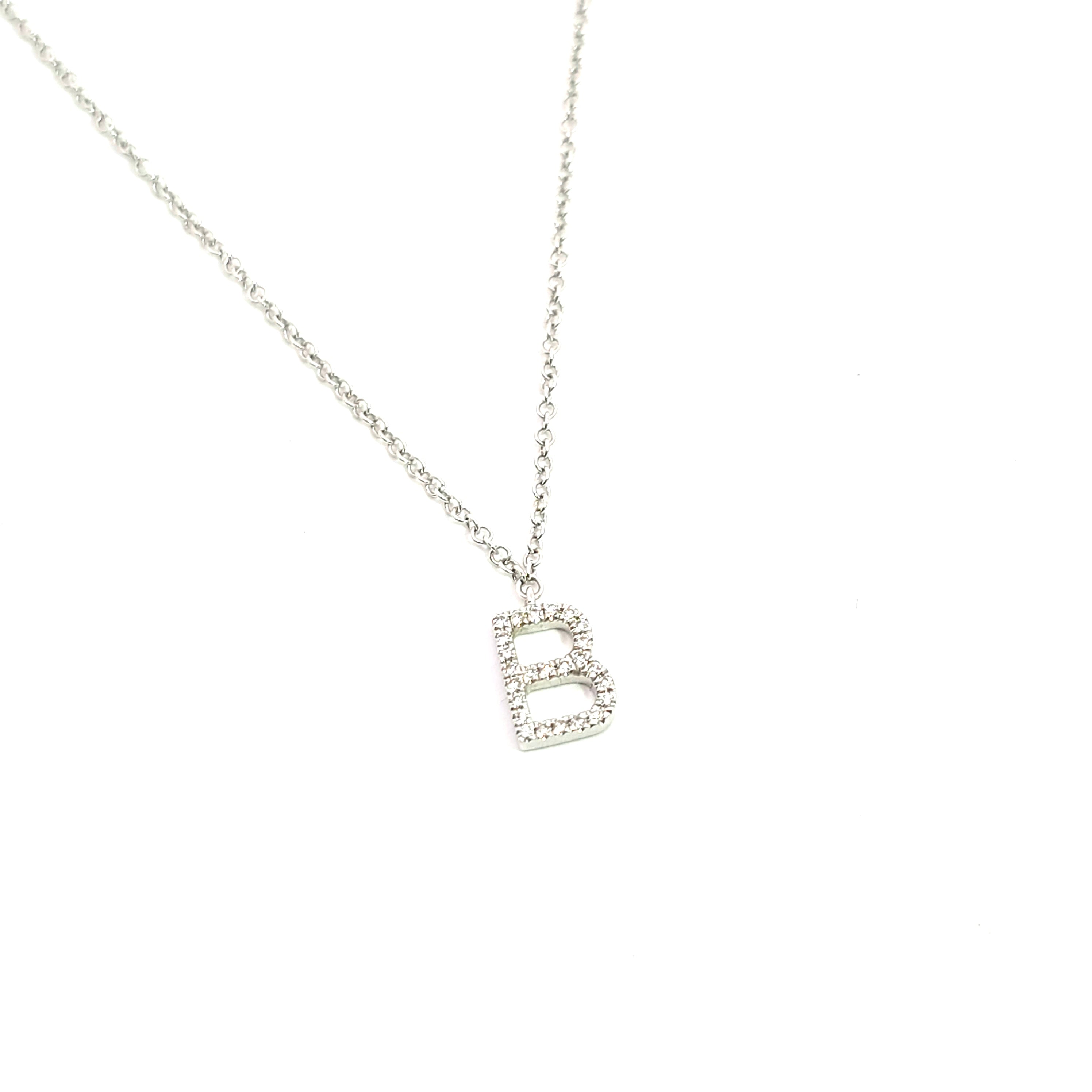 White Gold Pendant Chain Initial Necklace With Diamond Stones