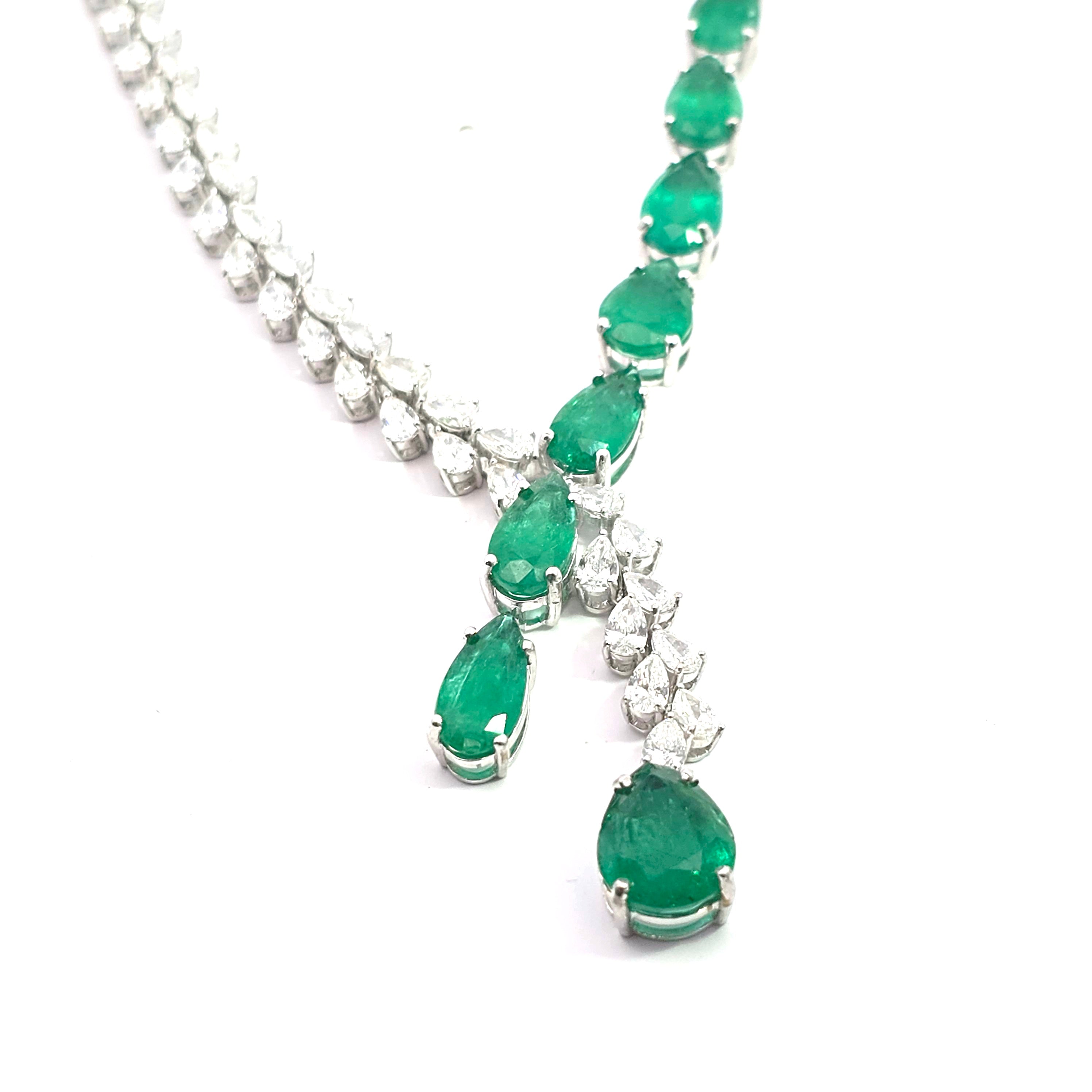 White Gold Gemstone Necklace With Emerald, Diamond Stones