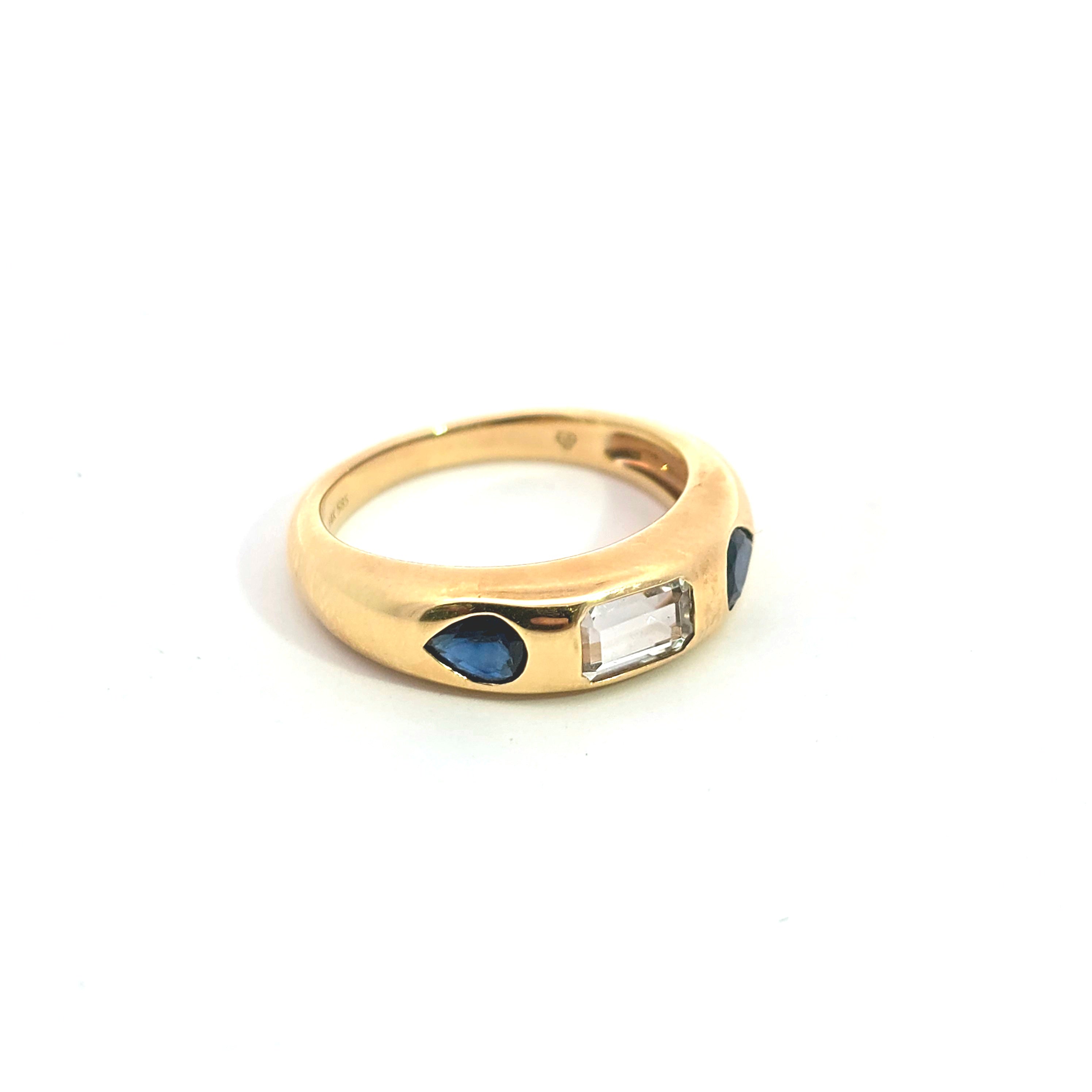 Yellow Gold  Ring With Sapphire, Tourmaline Stones