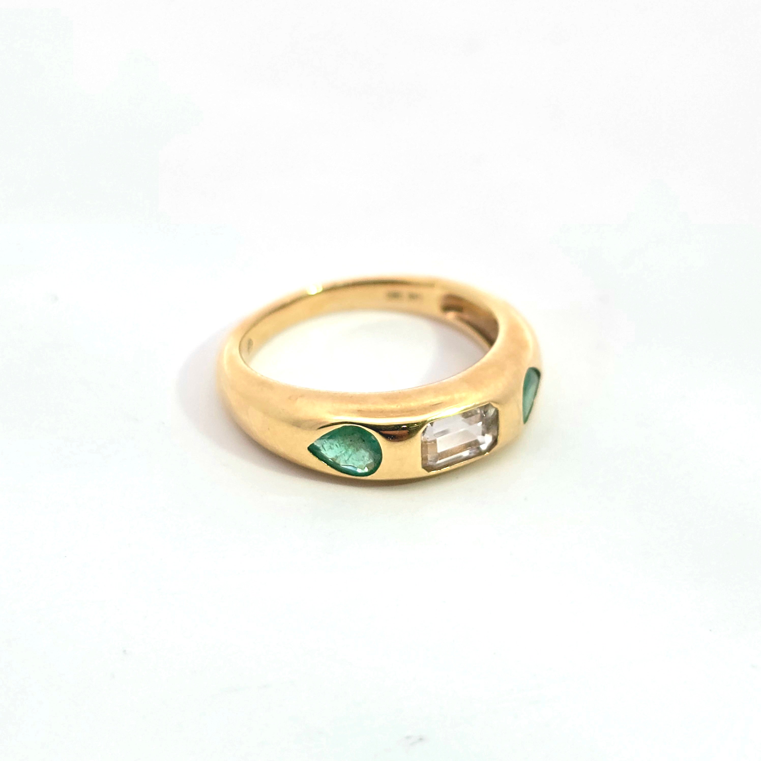 Yellow Gold  Ring With Emerald, Tourmaline Stones