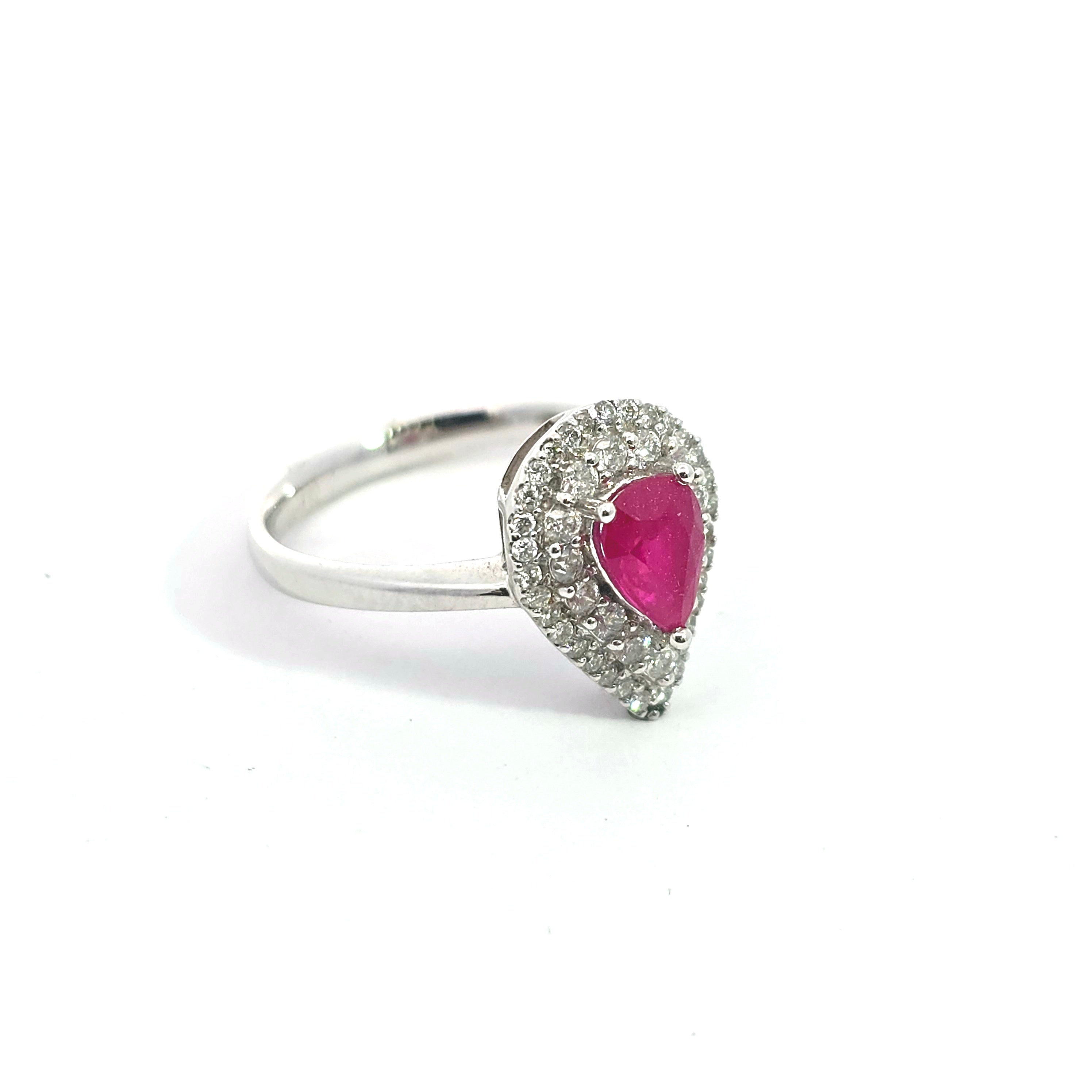 White Gold  Ring With Ruby, Diamond Stones