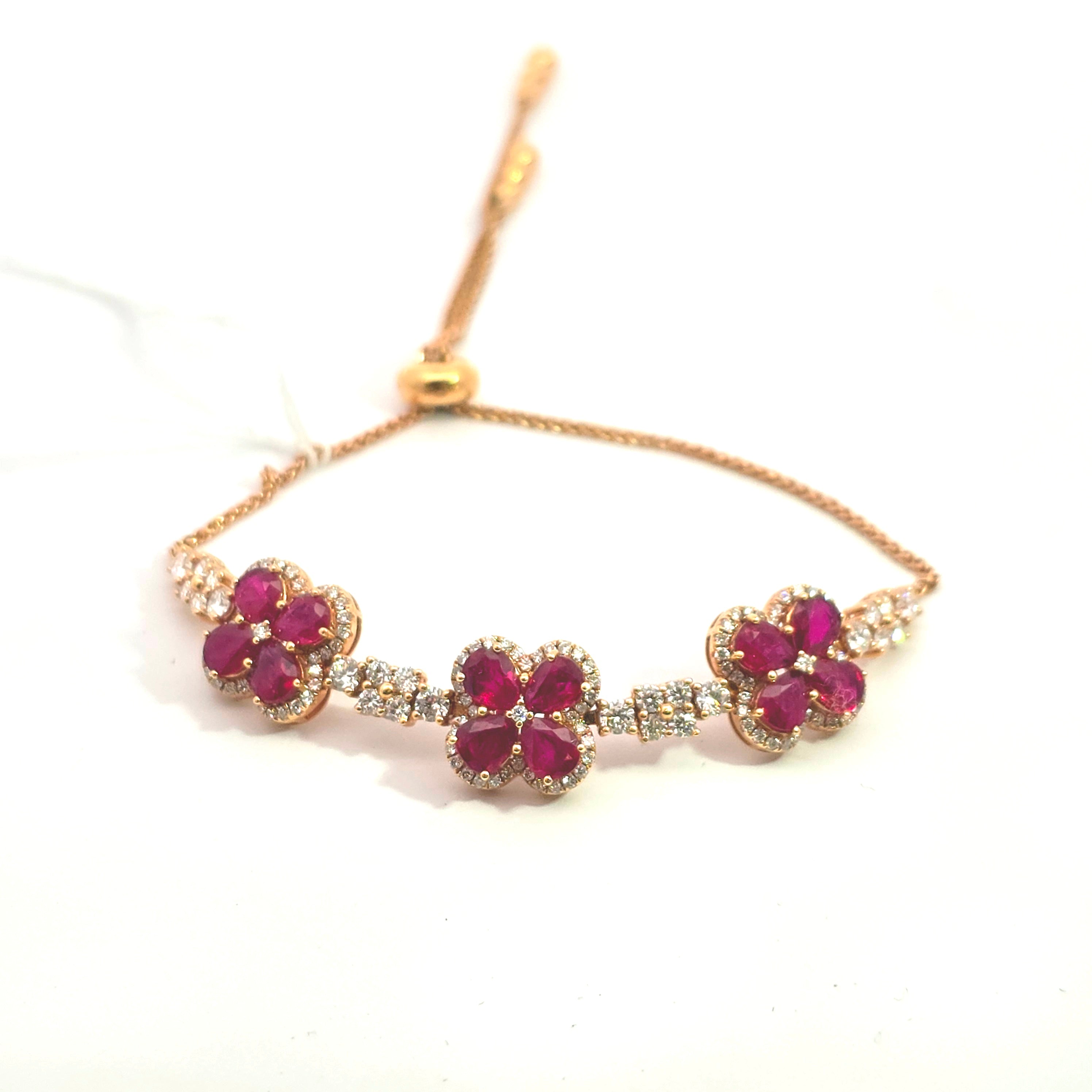 Rose Gold Bangle Gemstone Bracelet With Ruby, Diamond Stones