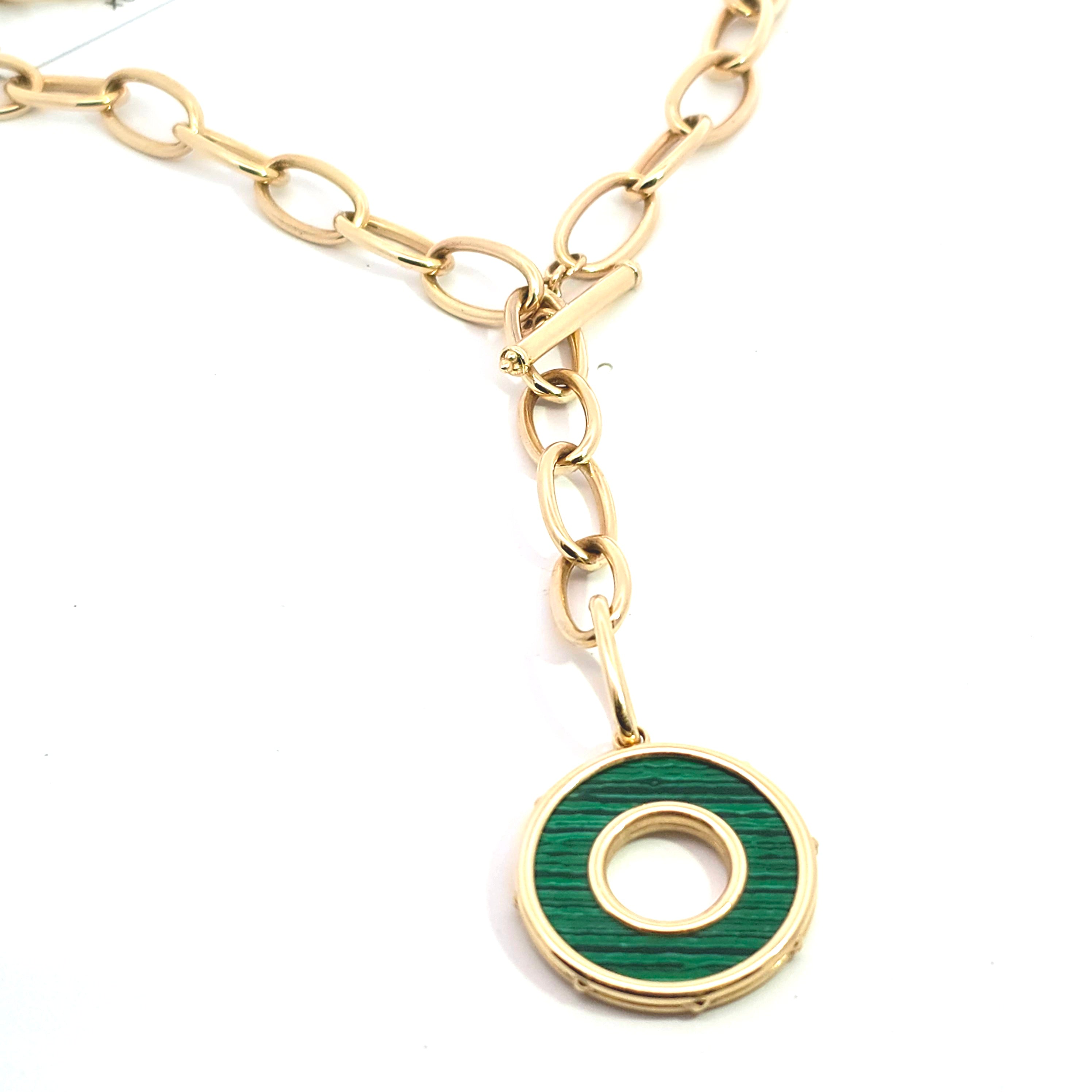 Yellow Gold Chain Y-Shape Pendant Necklace With Enamel Stones