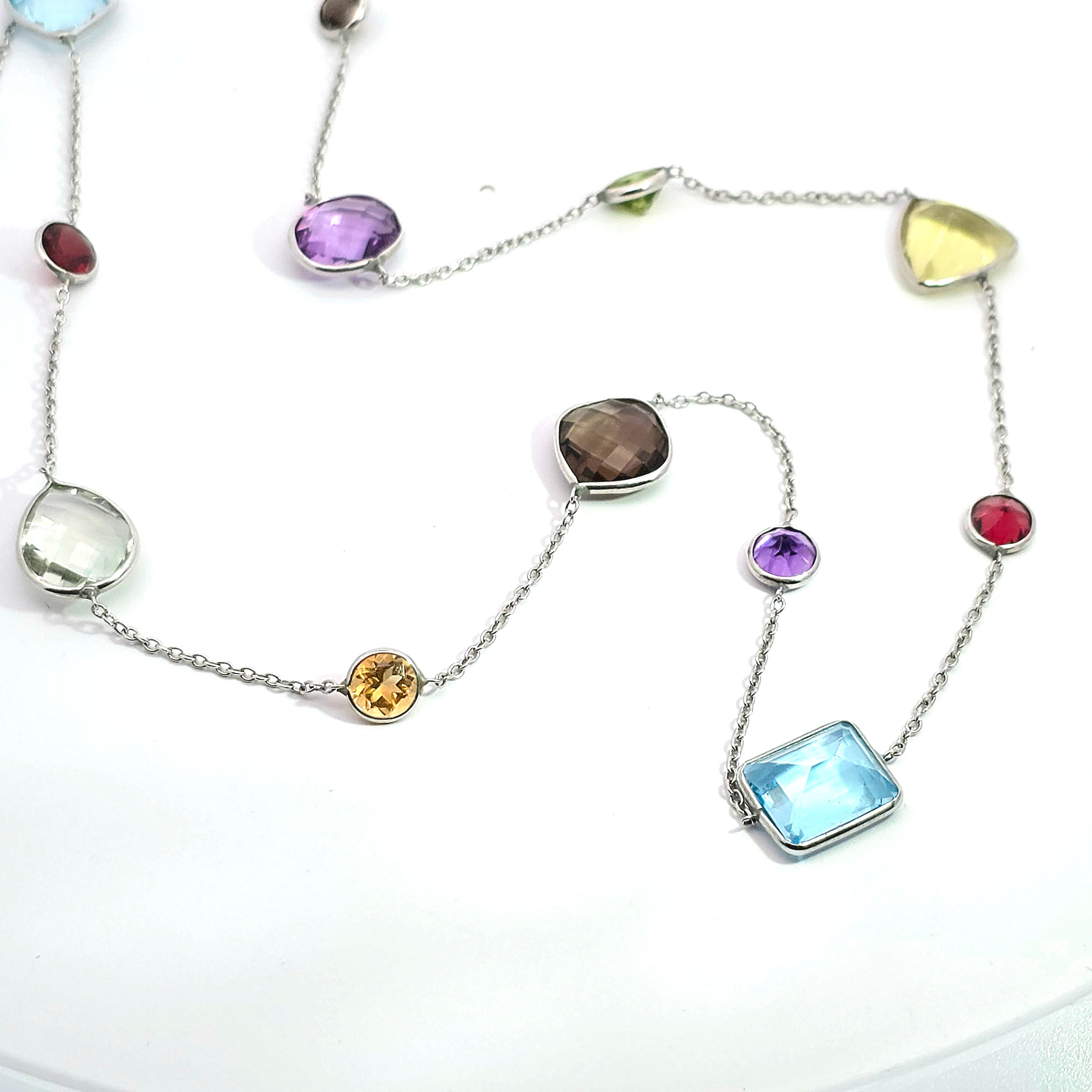 White Gold Chain Necklace With Sapphire Stones