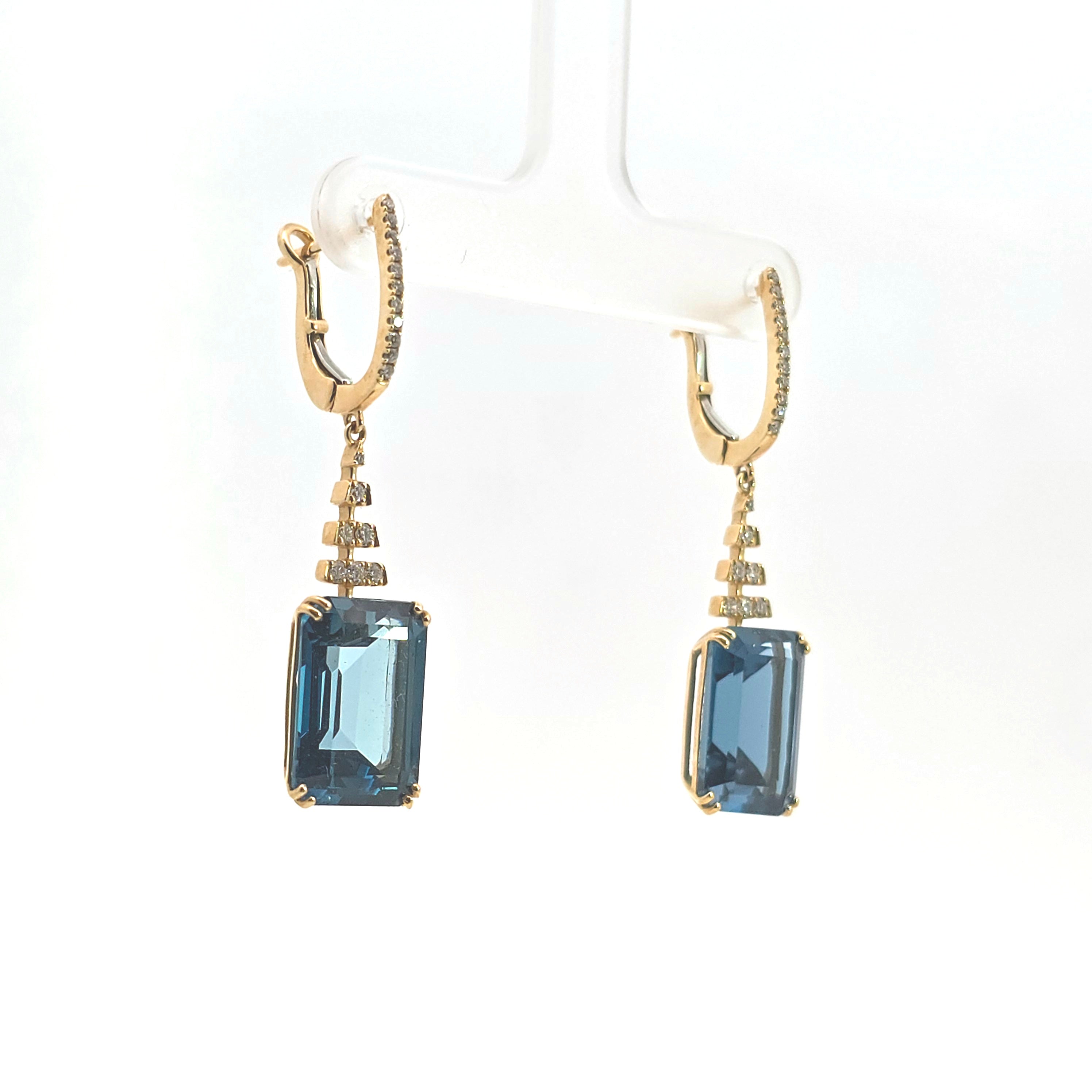 Yellow Gold Drop Earrings With Topaz, Diamond Stones