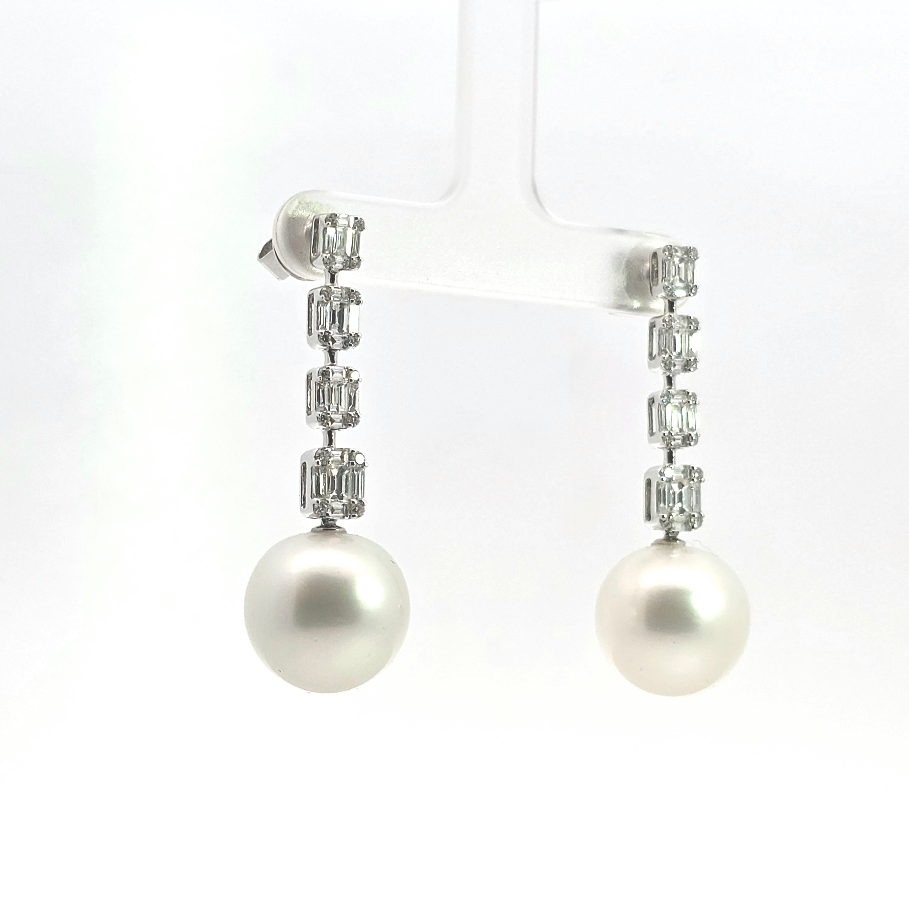 White Gold Drop Earrings With Pearl, Diamond Stones