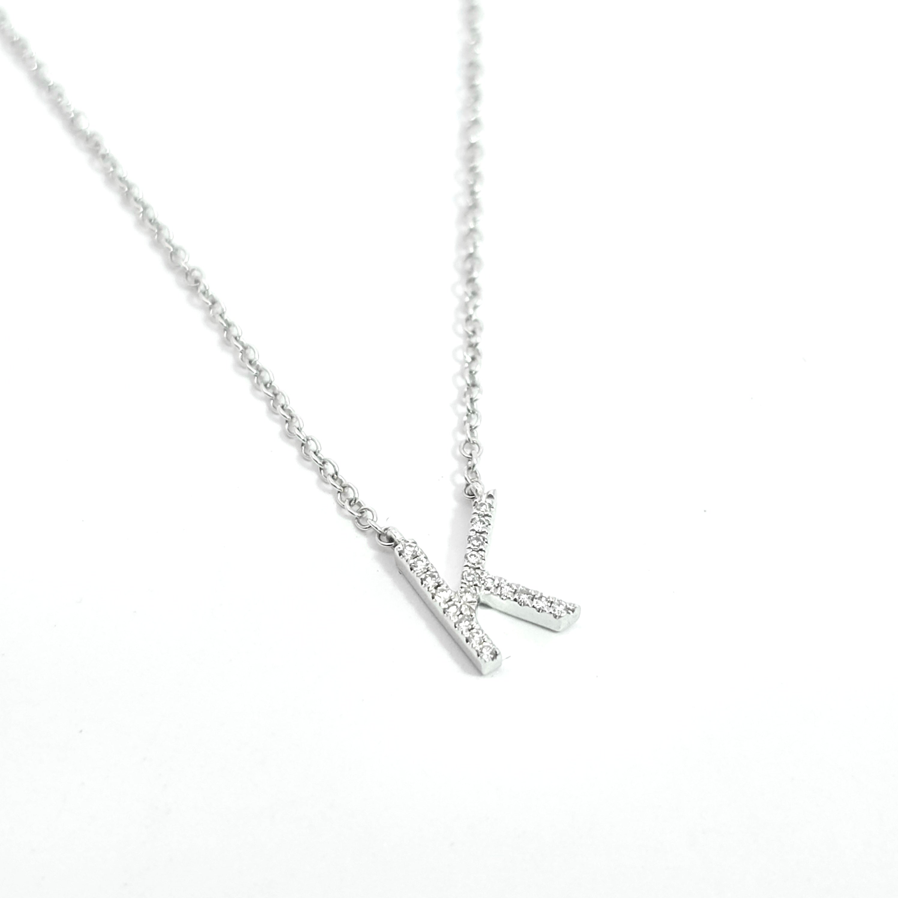 White Gold Pendant Initial Necklace With Diamond Stones