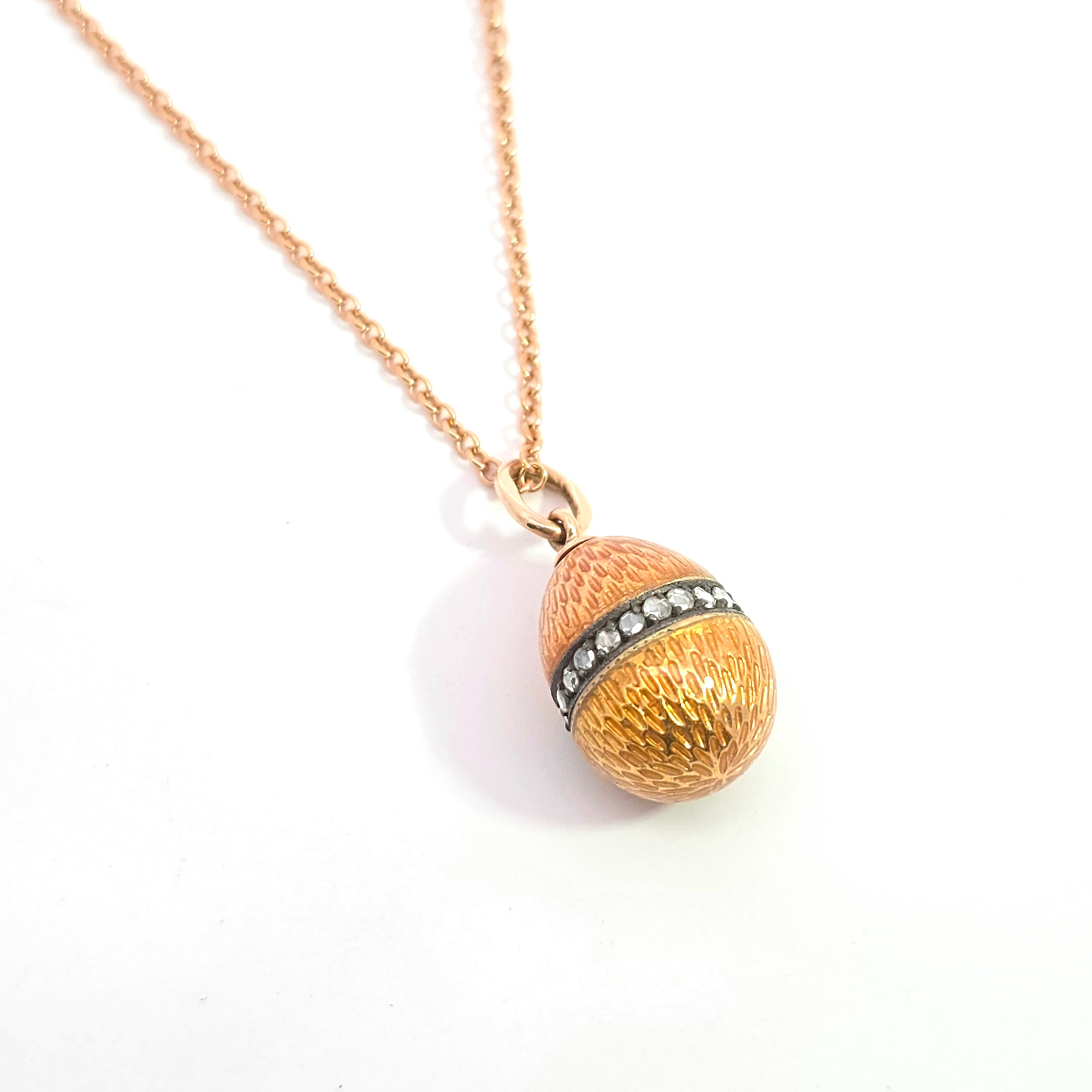 Rose Gold Pendant Chain Necklace With Enamel, Diamond Stones