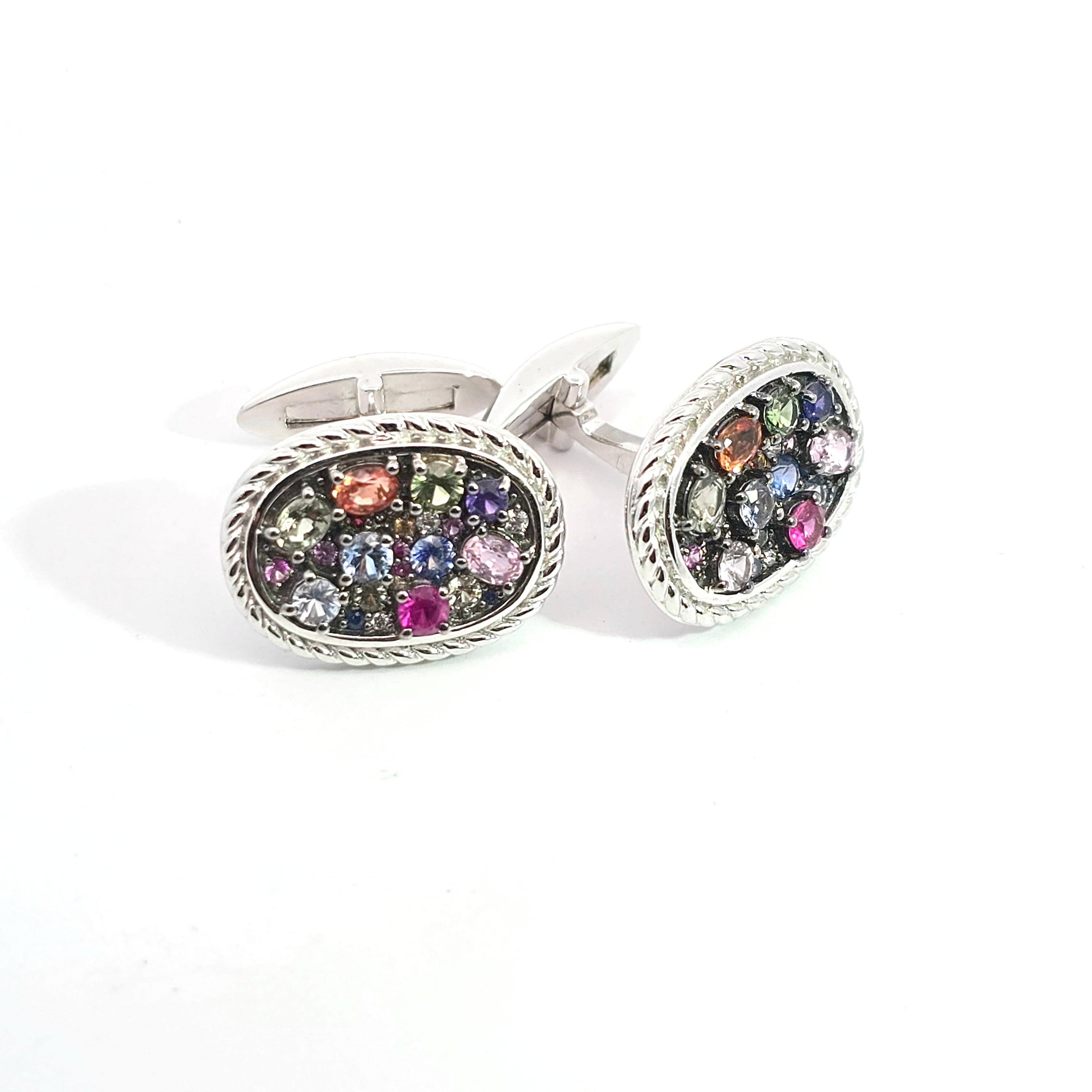 White Gold  Cufflinks With Sapphire Stones