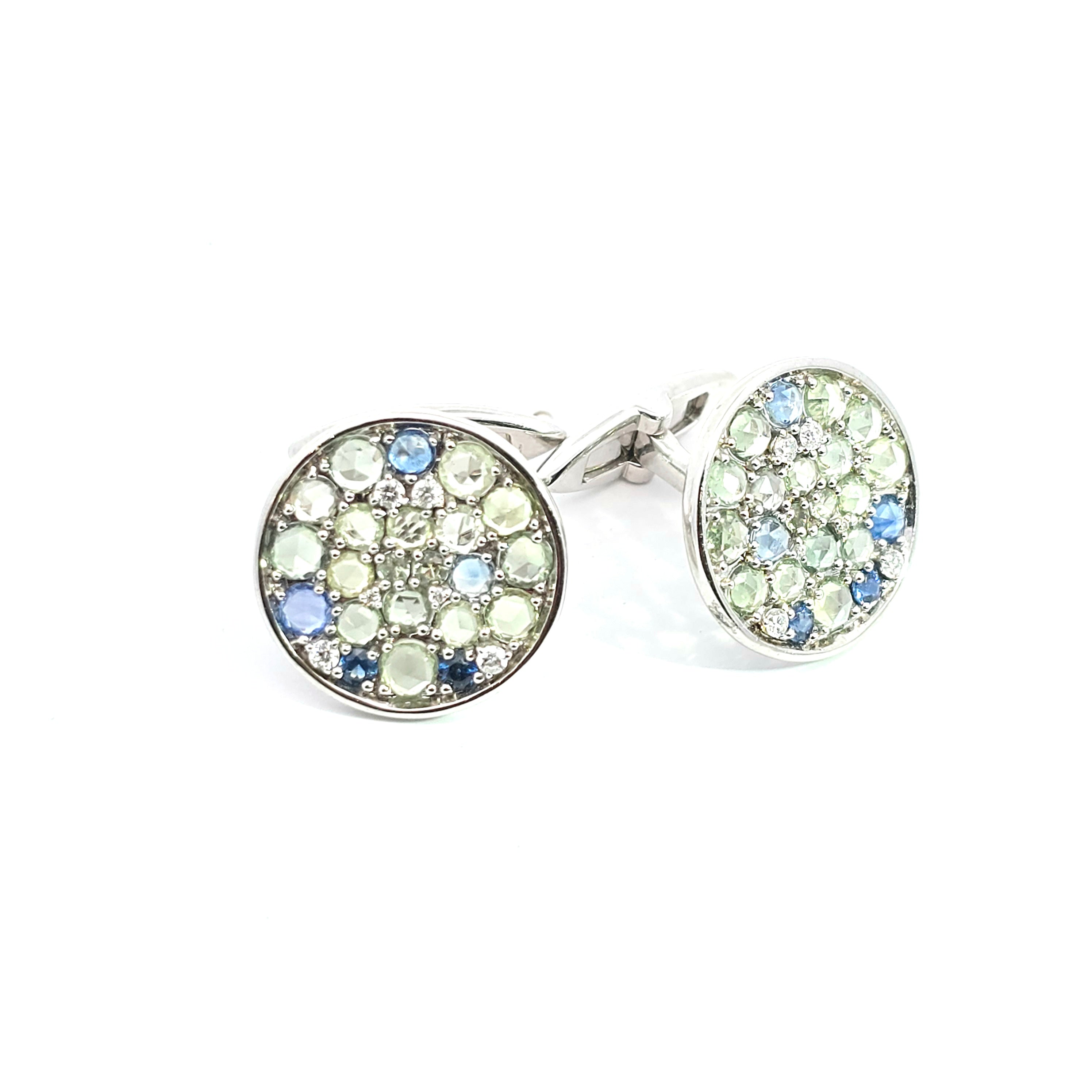White Gold  Cufflinks With Sapphire Stones