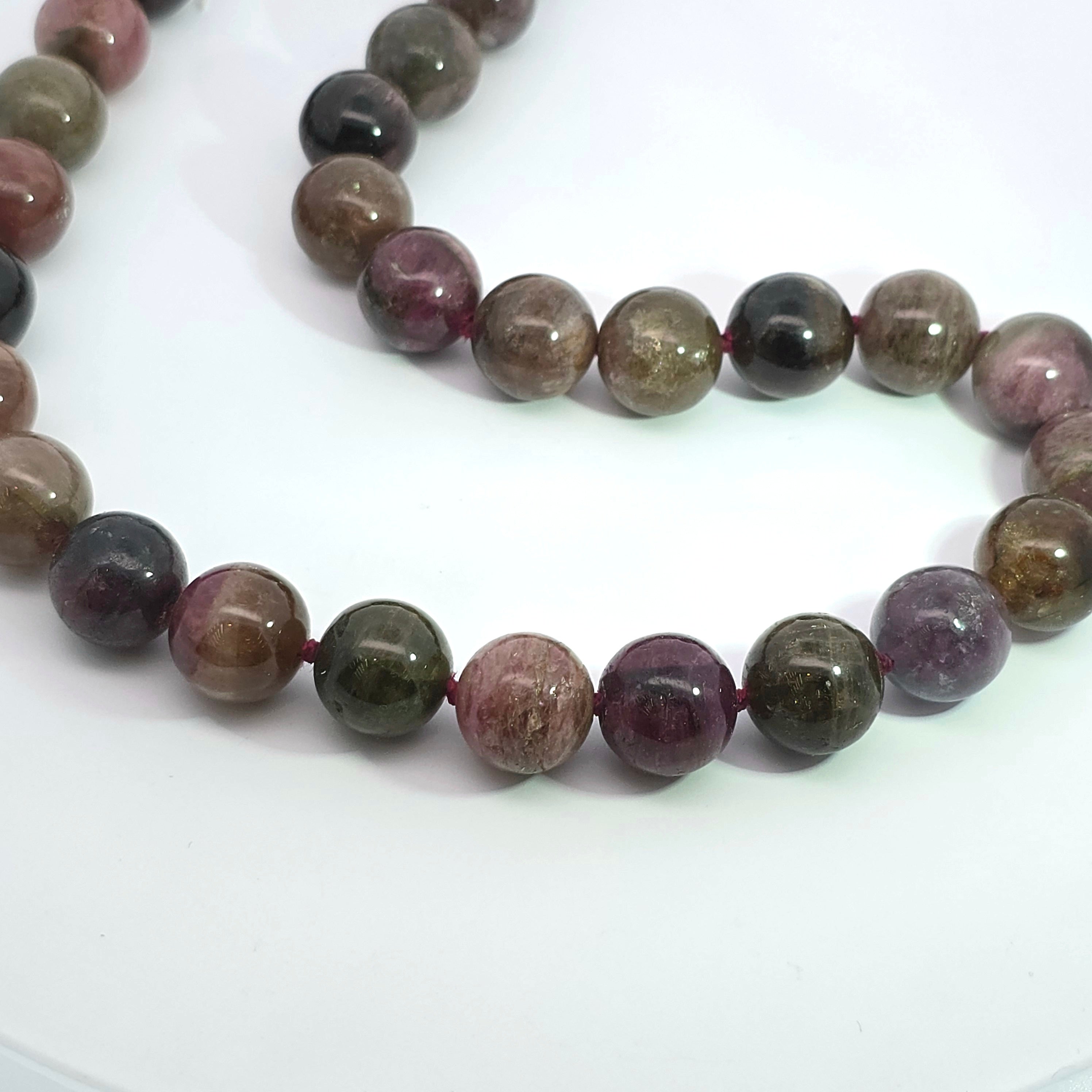 Yellow Gold Bead Necklace With Tourmaline Stones