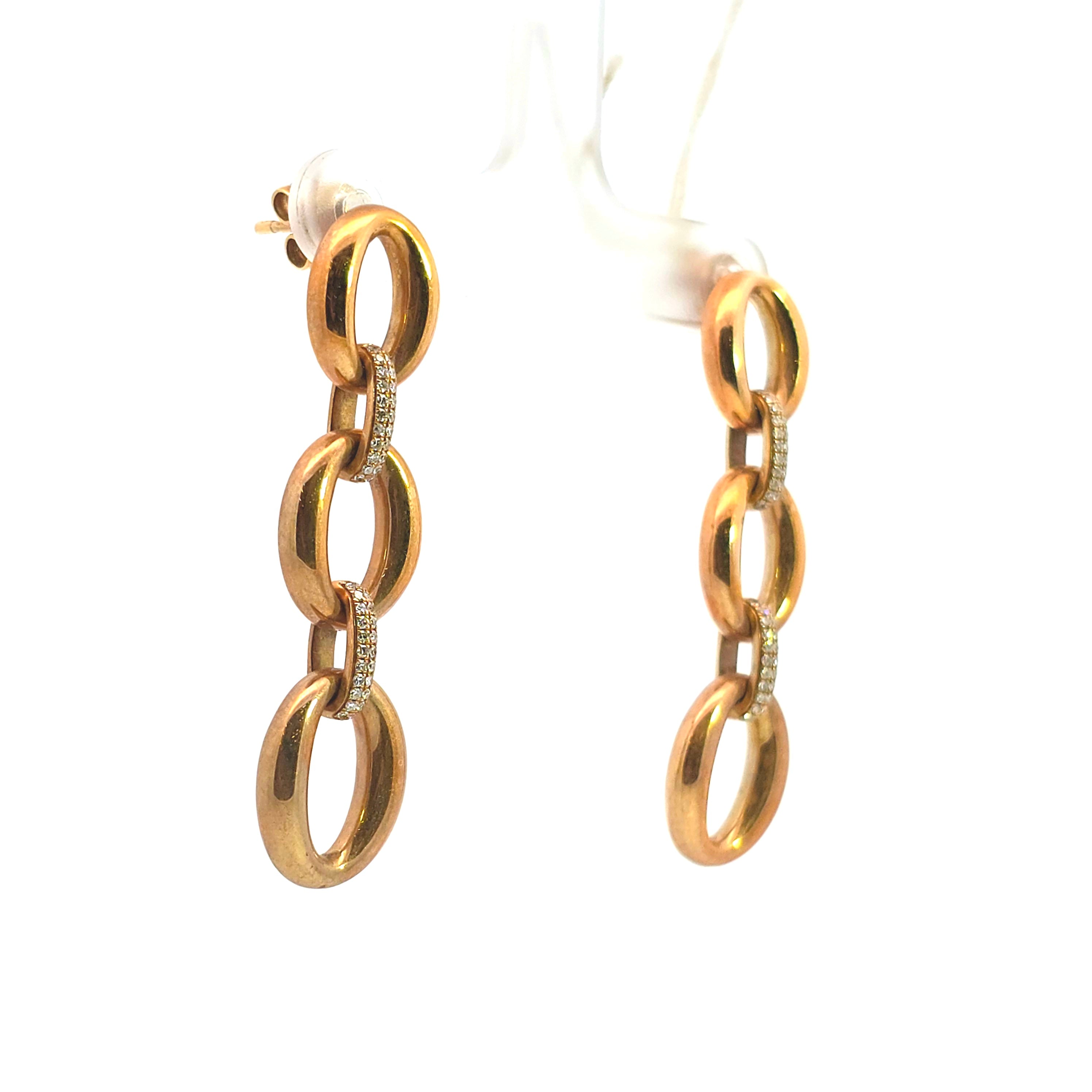 Rose Gold Drop Earrings With Diamond Stones