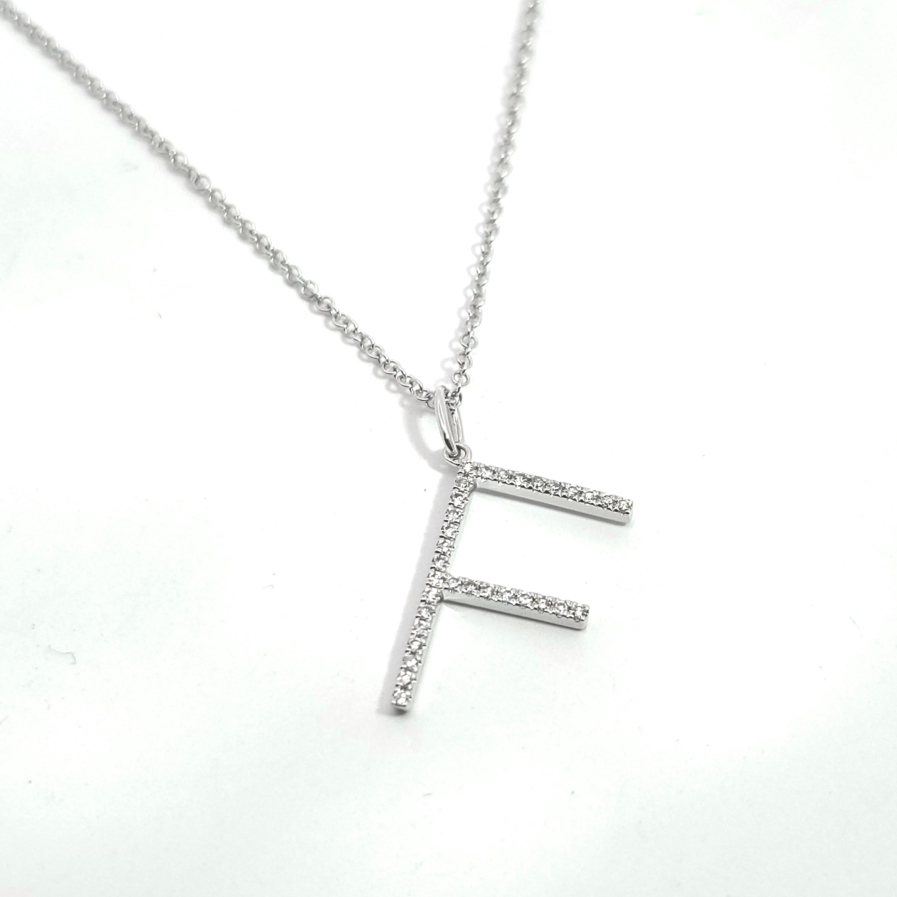 White Gold Pendant Initial Necklace With Diamond Stones