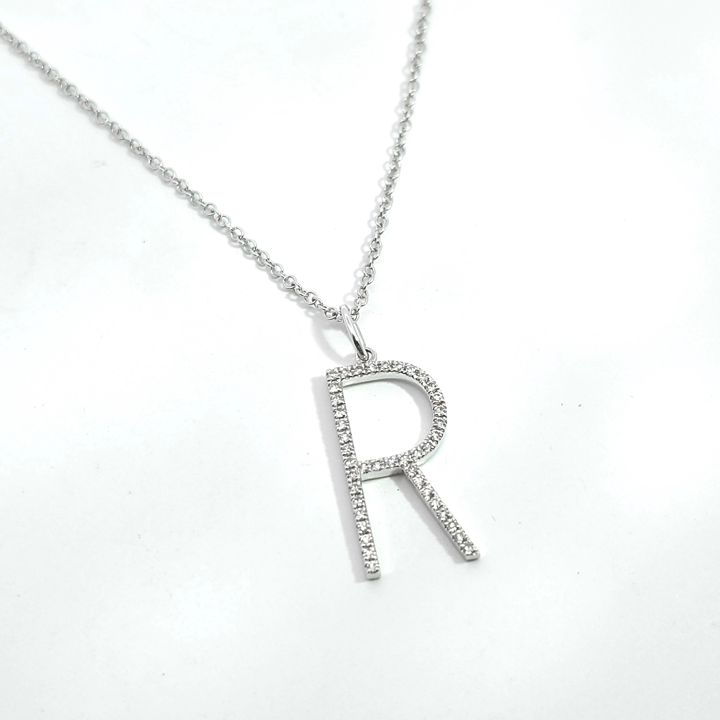 White Gold Pendant Initial Necklace With Diamond Stones