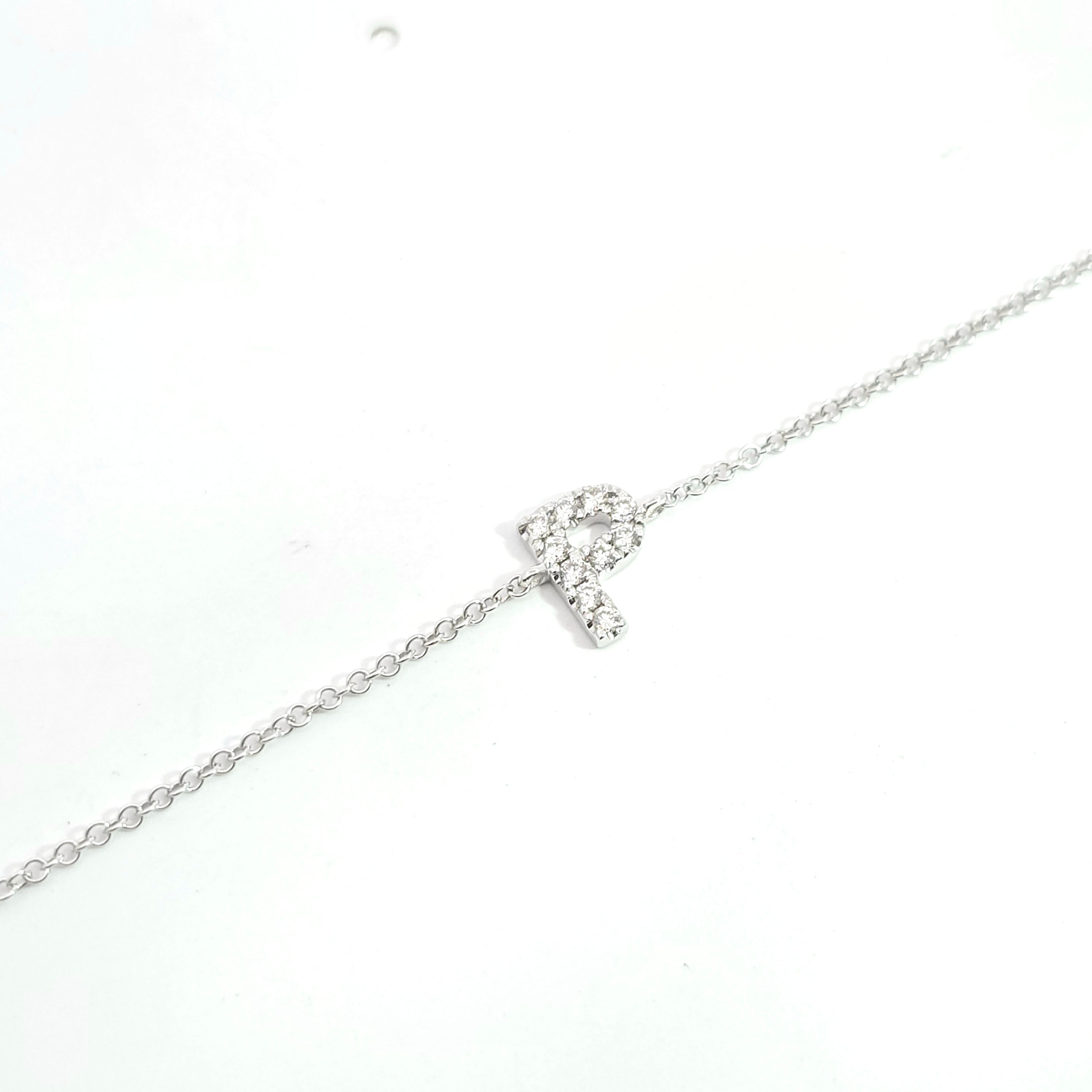 White Gold Chain Initial Bracelet With Diamond Stones