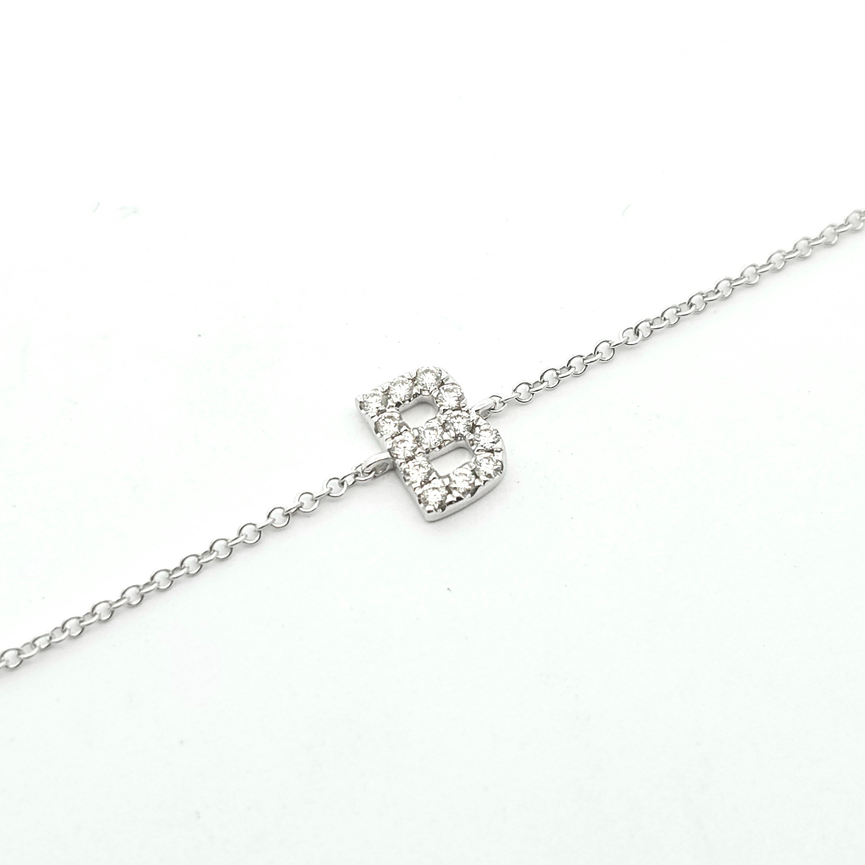 White Gold Chain Initial Bracelet With Diamond Stones