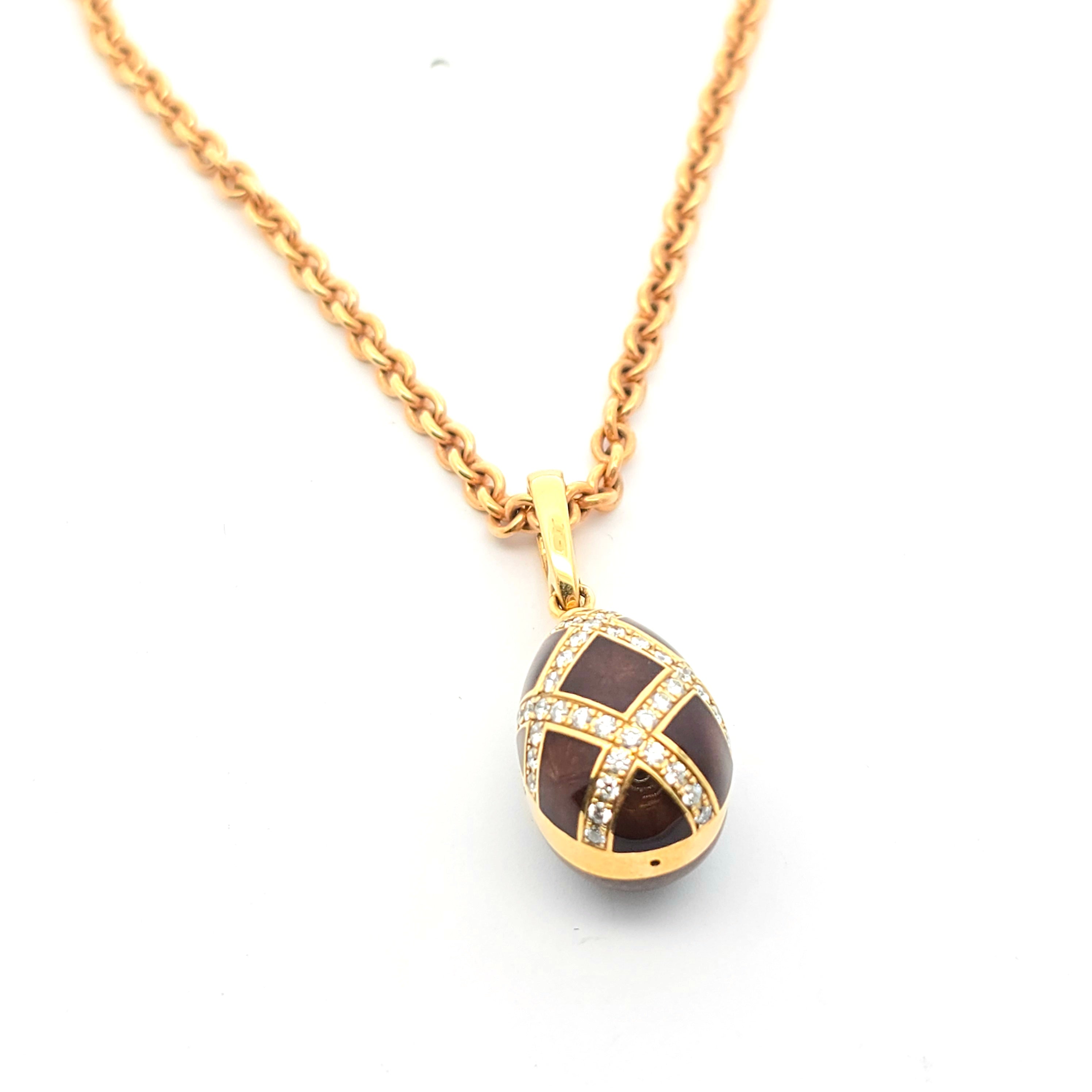 Yellow Gold Pendant Chain Necklace With Enamel, Diamond Stones