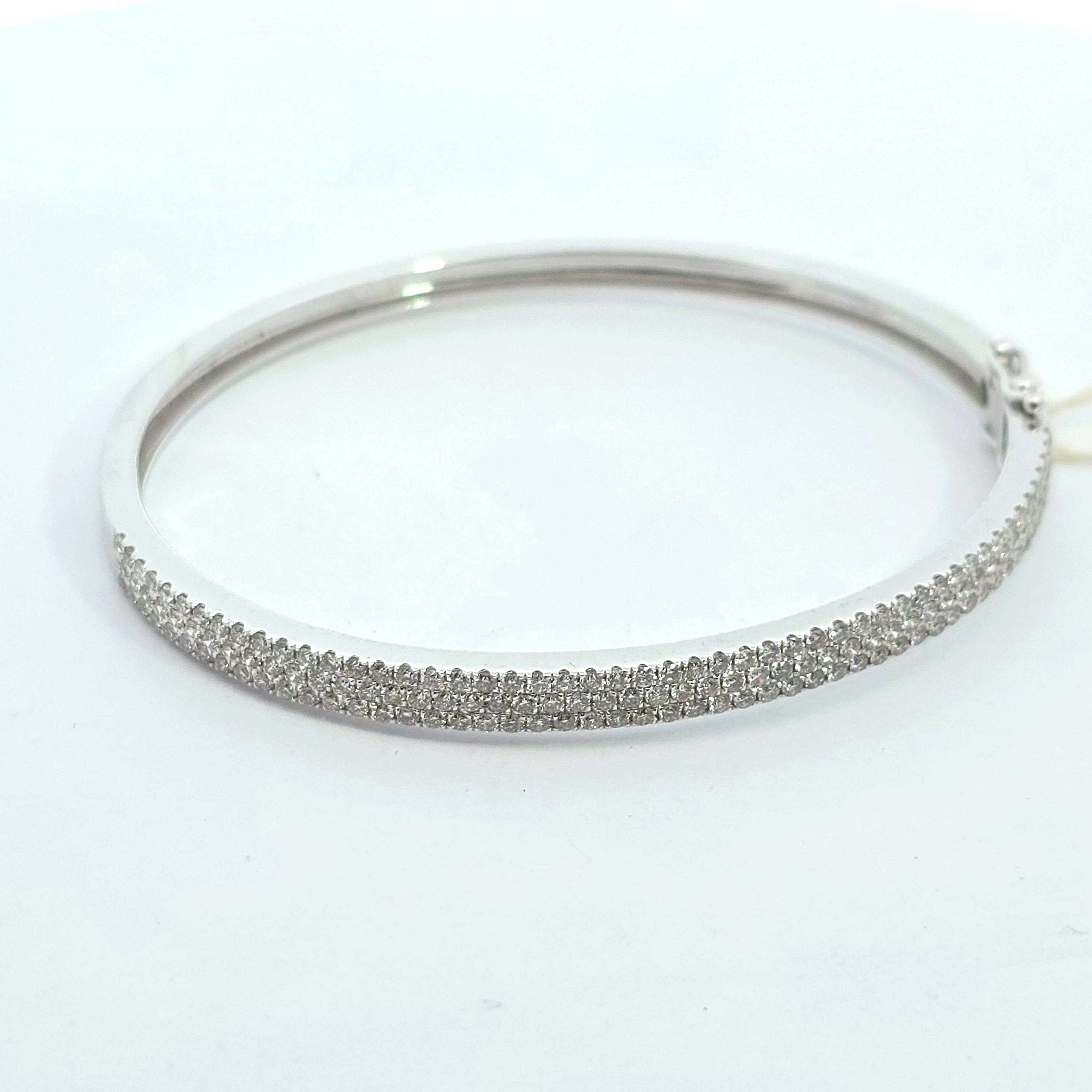 White Gold Bangle Bracelet With Diamond Stones