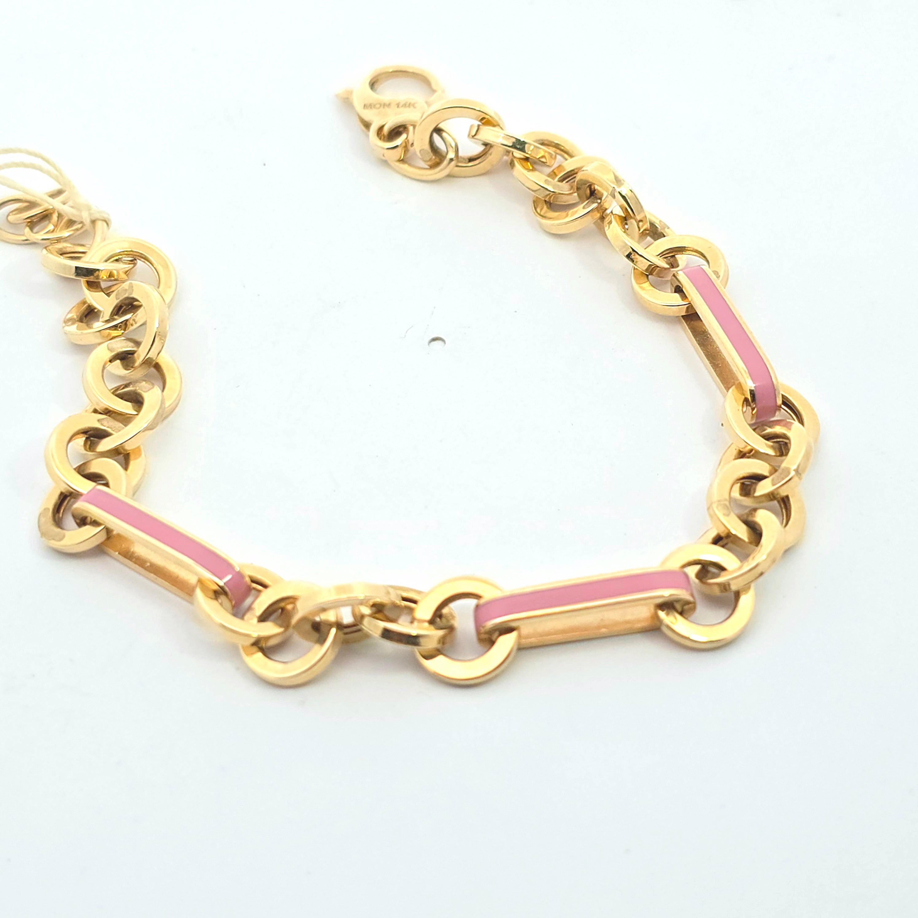 Yellow Gold Chain Bracelet With Enamel Stones