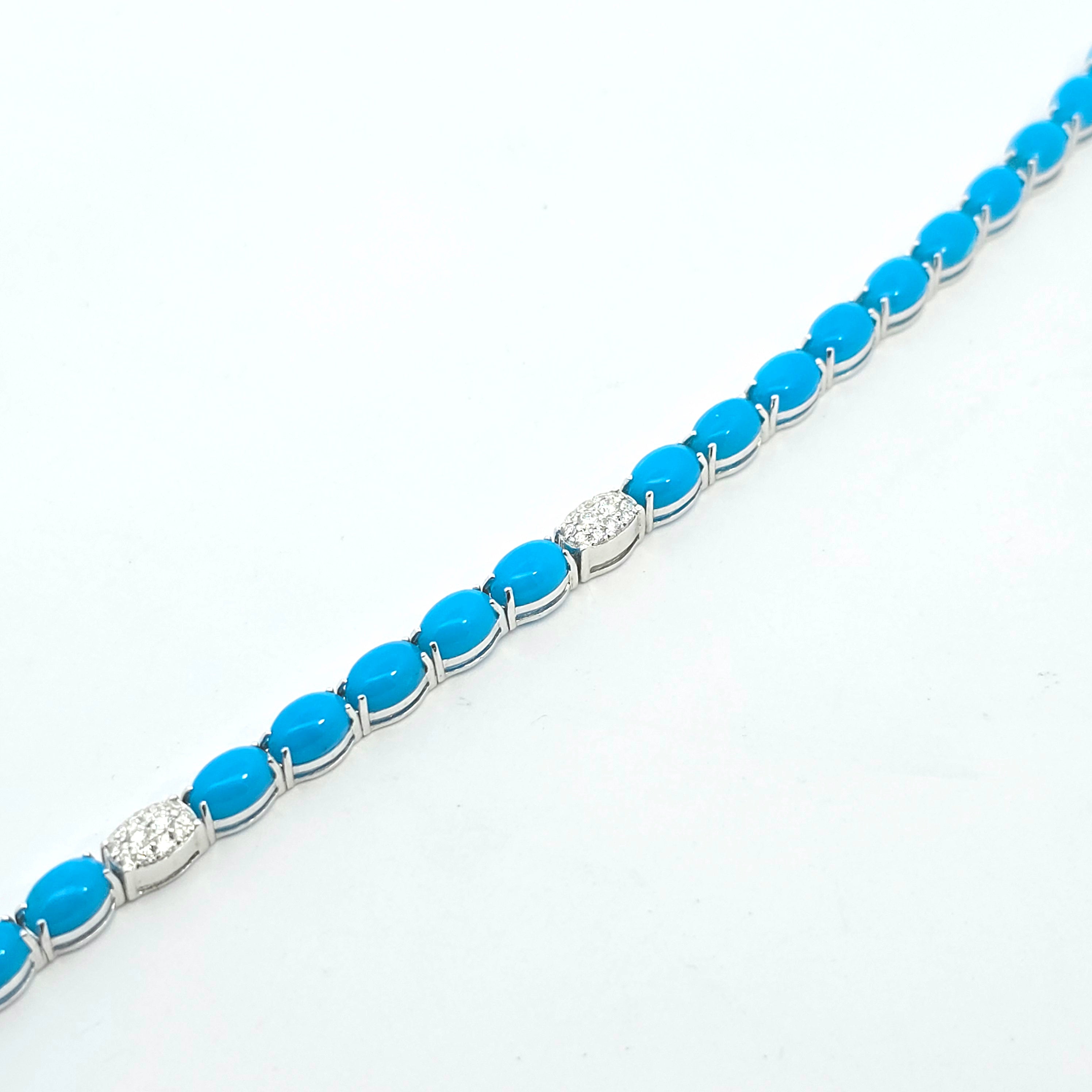 White Gold Gemstone Bracelet With Turquoise, Diamond Stones