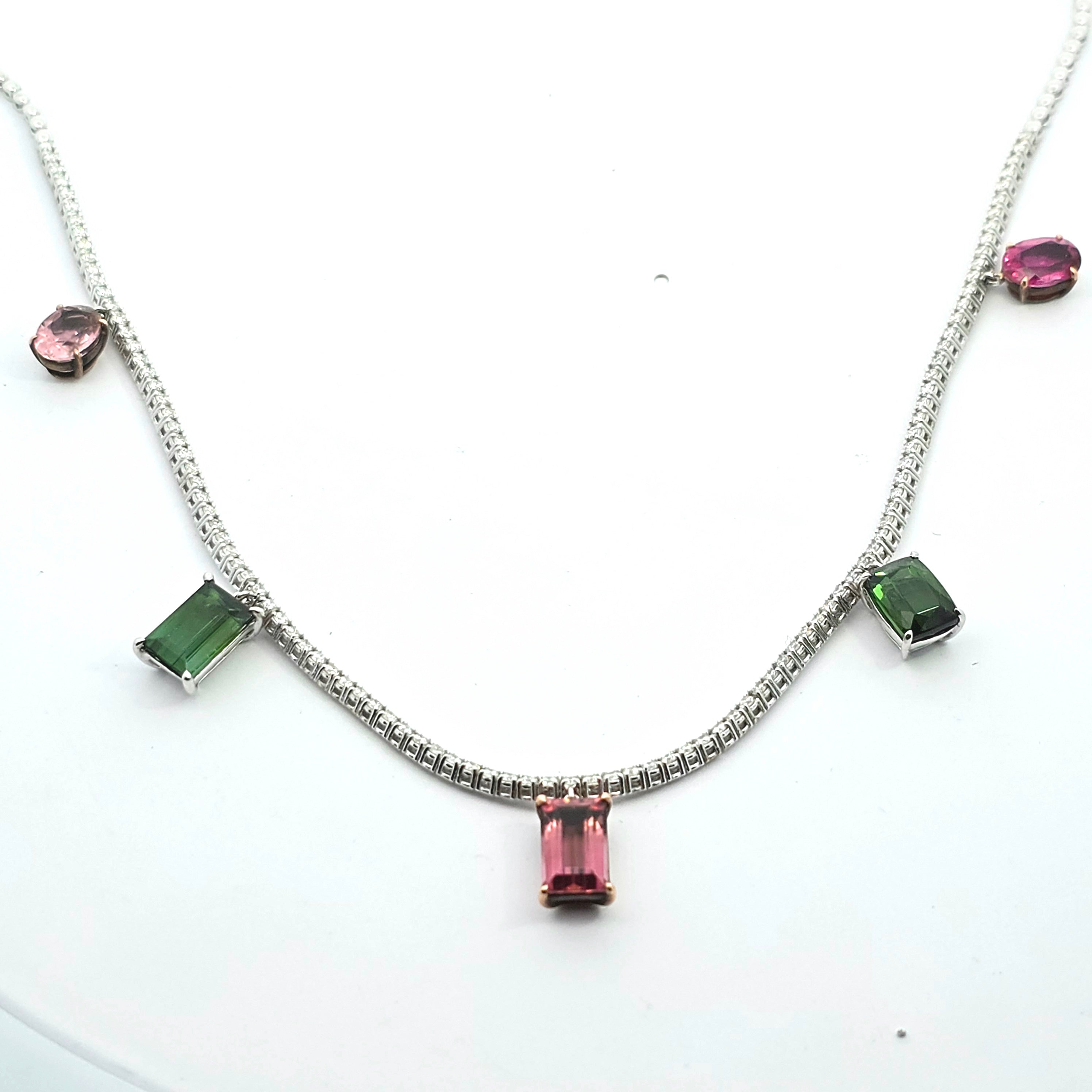 White Gold Gemstone Necklace With Tanzanite, Diamond Stones