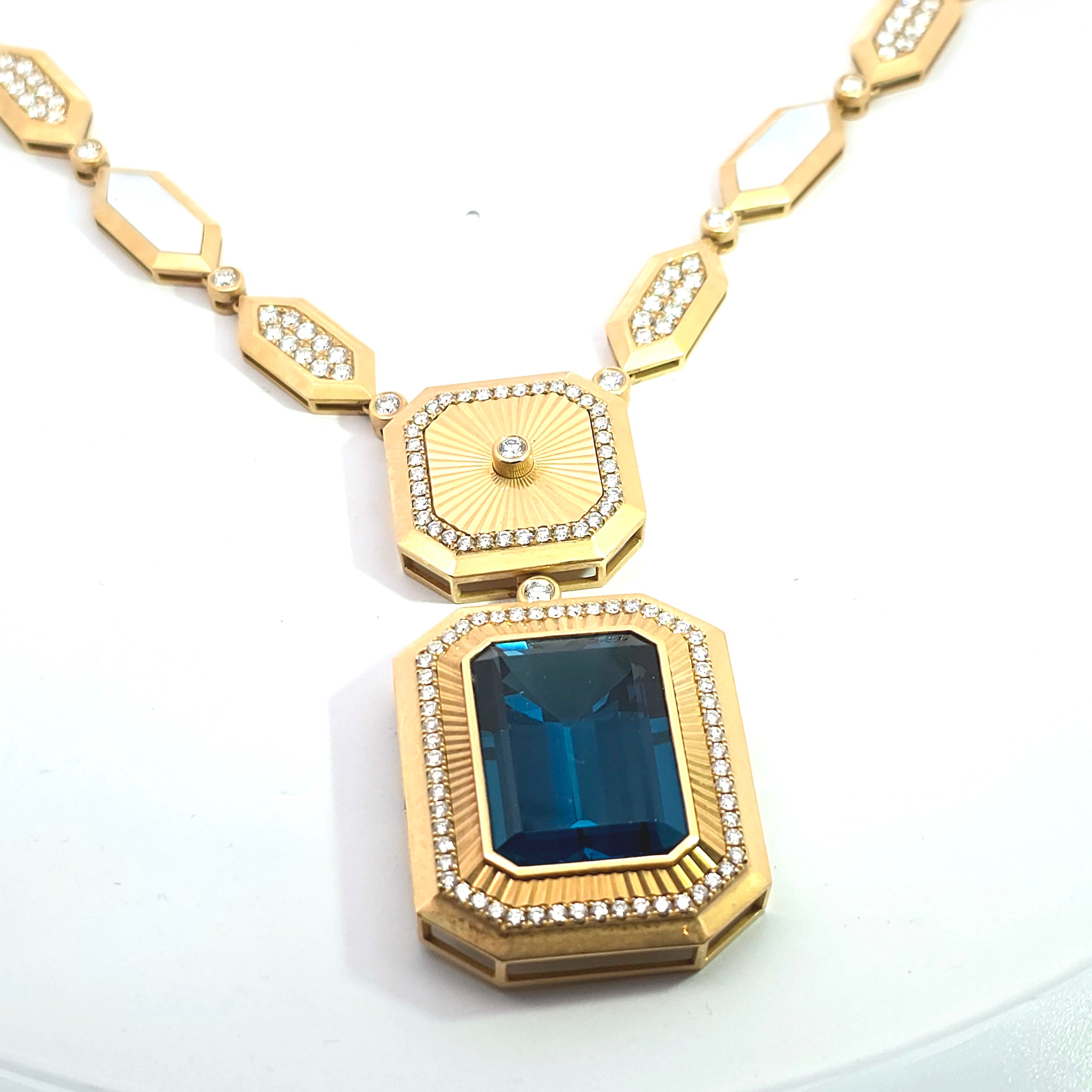 Yellow Gold Pendant Necklace With Topaz, Diamond Stones