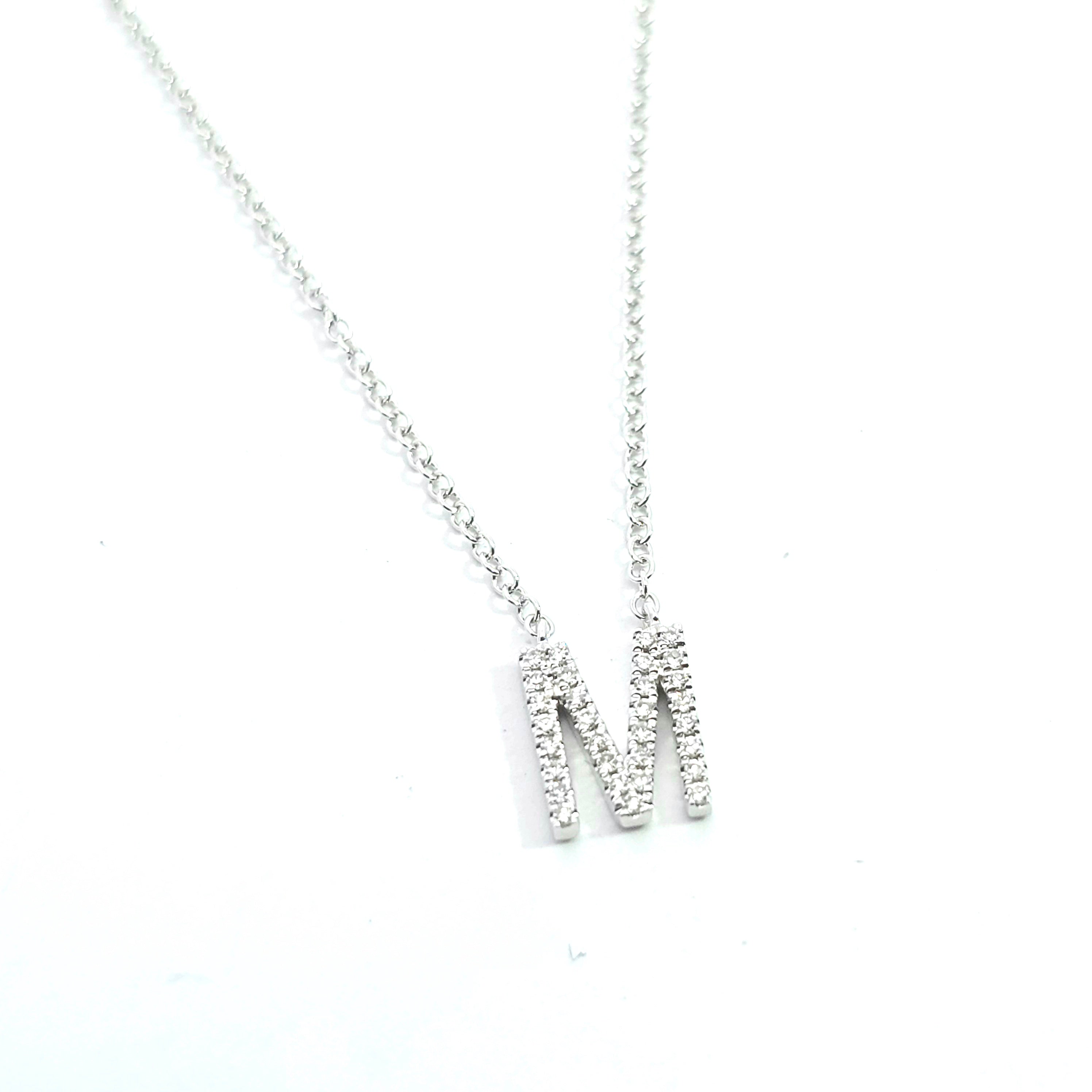 White Gold Pendant Initial Necklace With Diamond Stones
