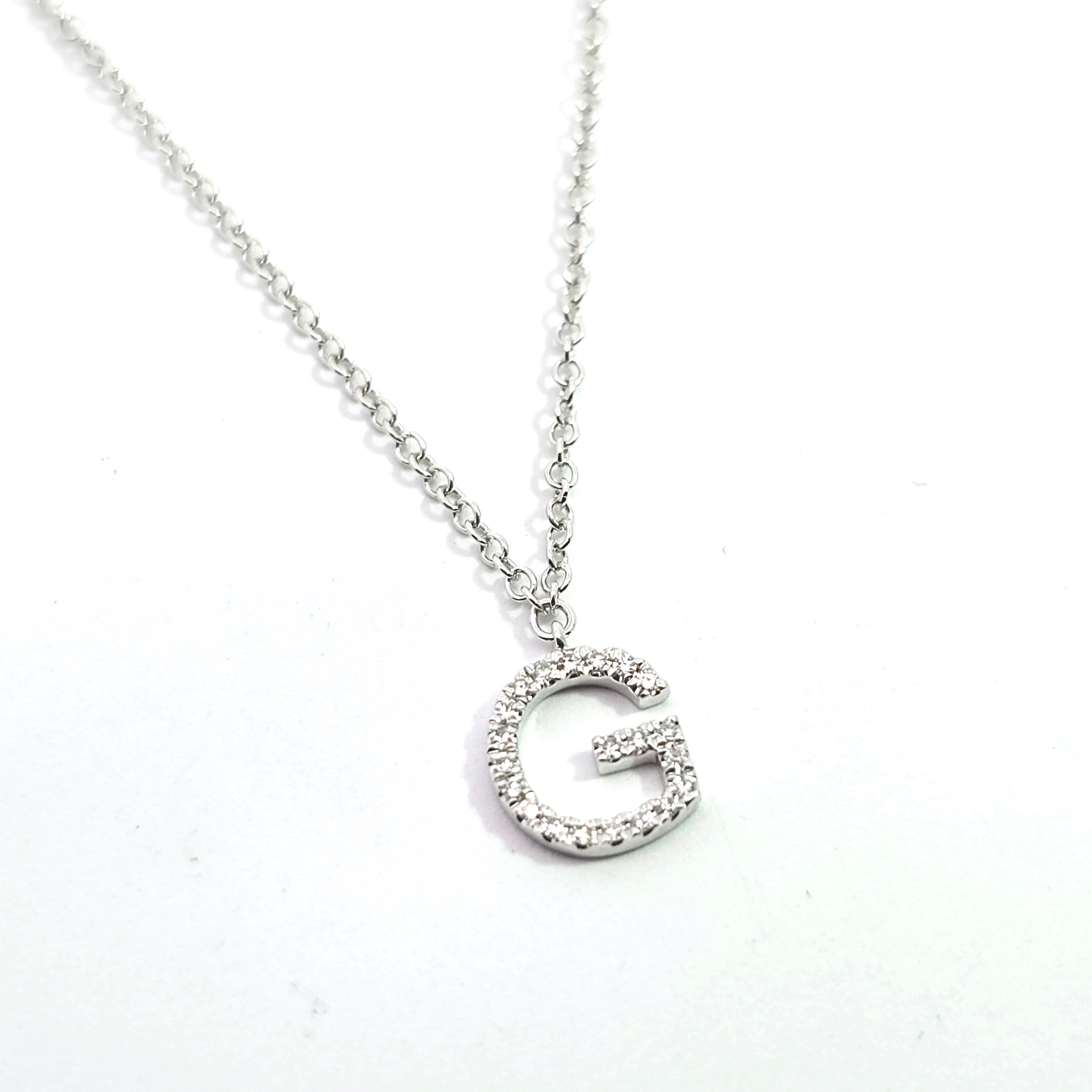 White Gold Pendant Initial Necklace With Diamond Stones