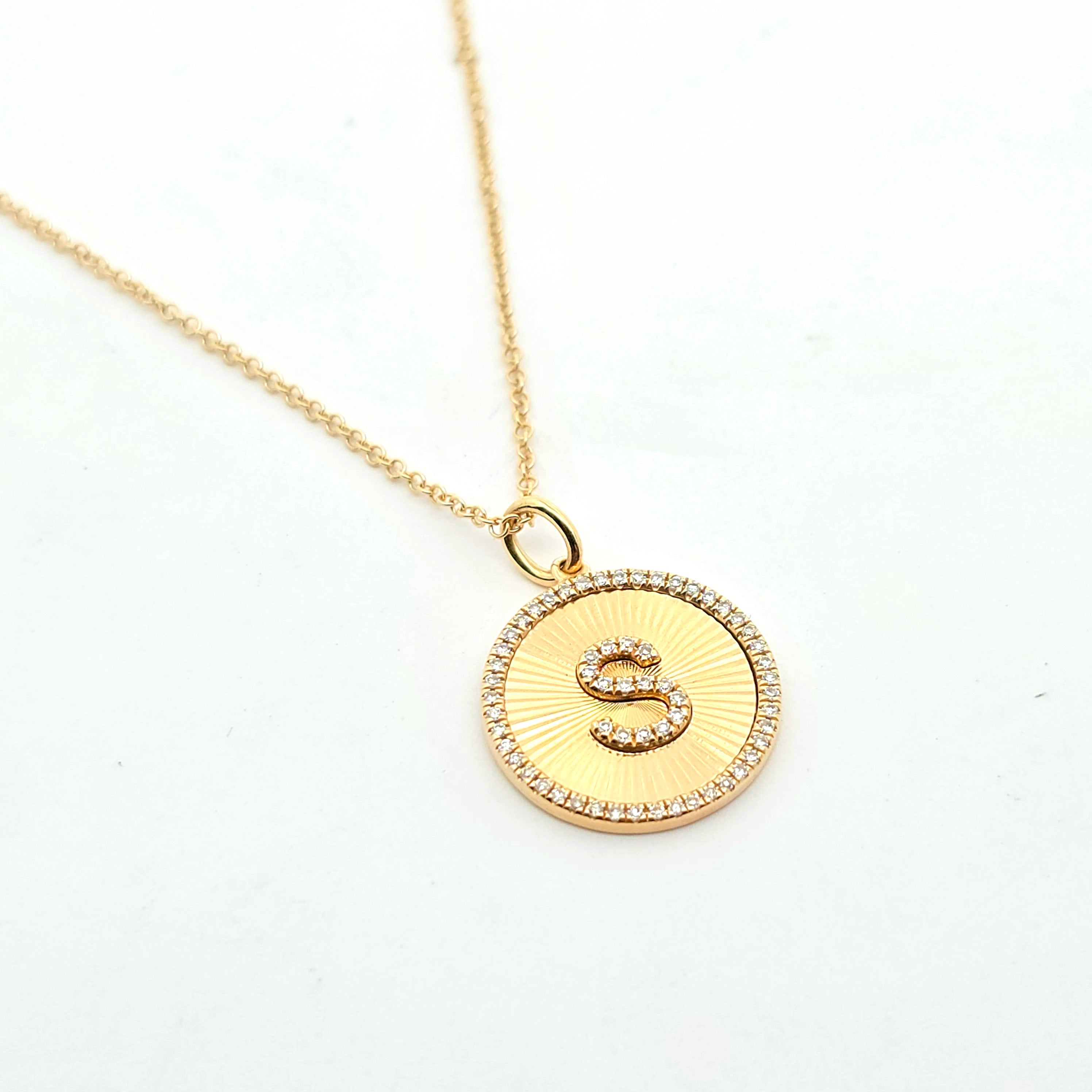 White Gold Pendant Initial Necklace With Diamond Stones