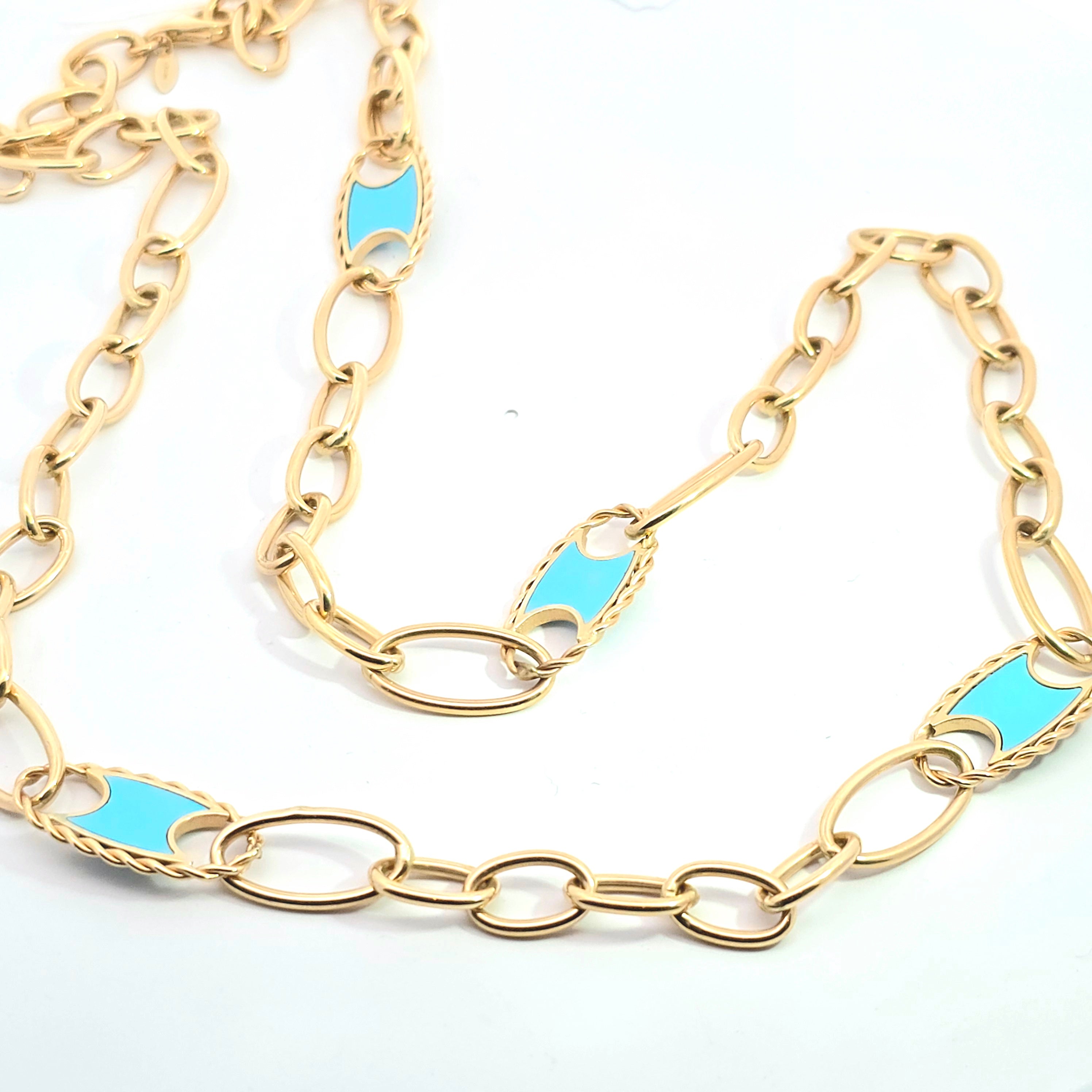 Yellow Gold Chain Necklace With Enamel Stones