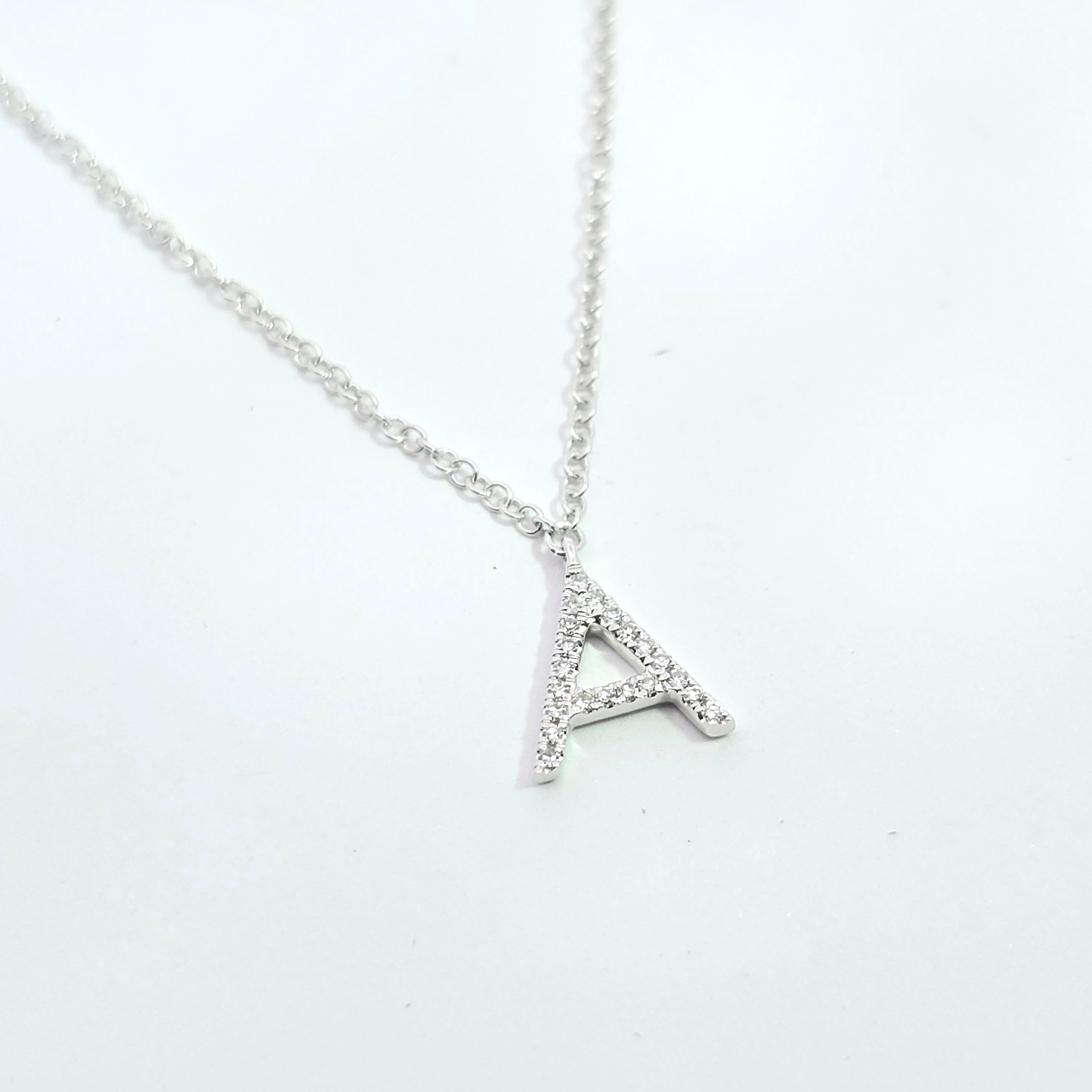 White Gold Pendant Chain Initial Necklace With Diamond Stones