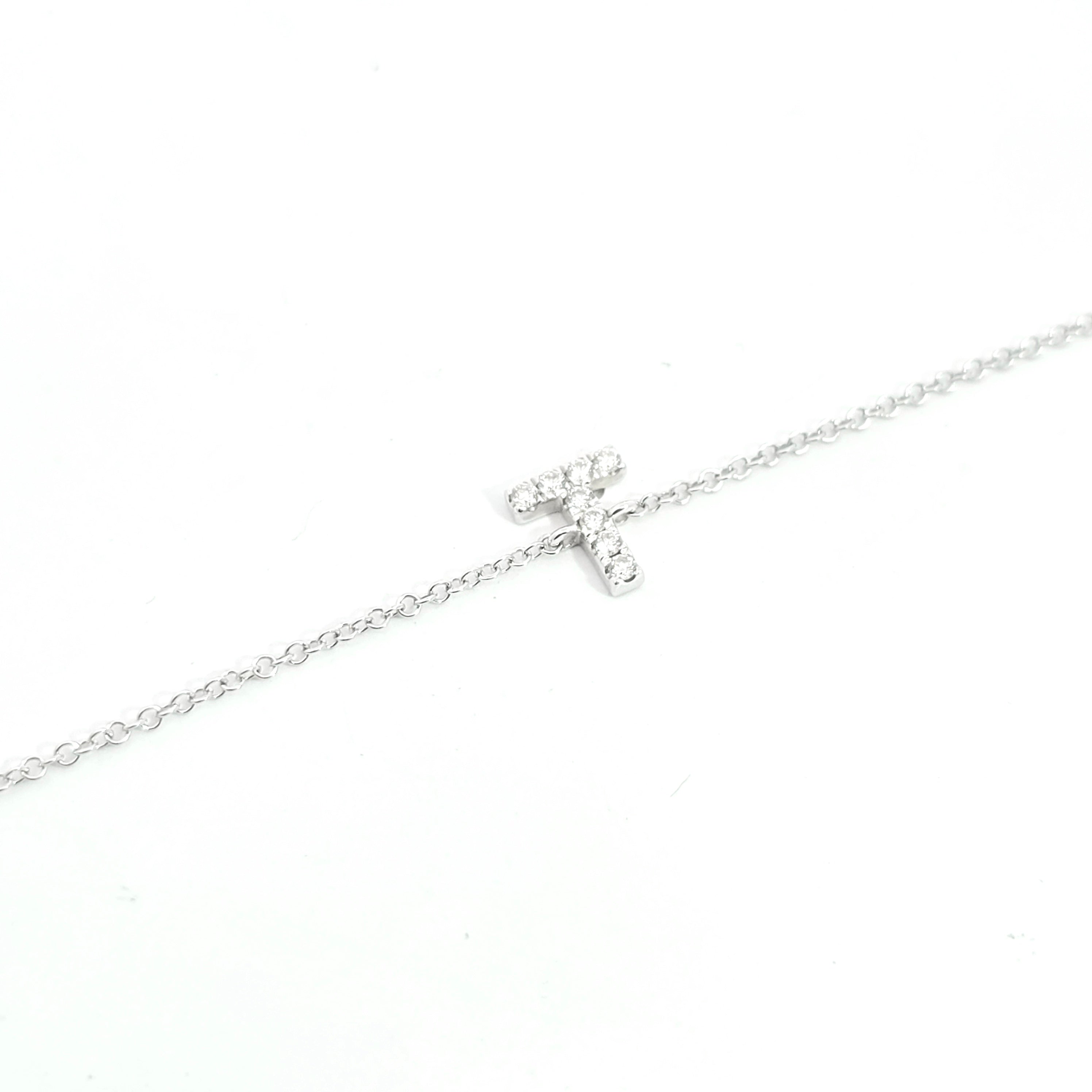 White Gold Chain Initial Bracelet With Diamond Stones