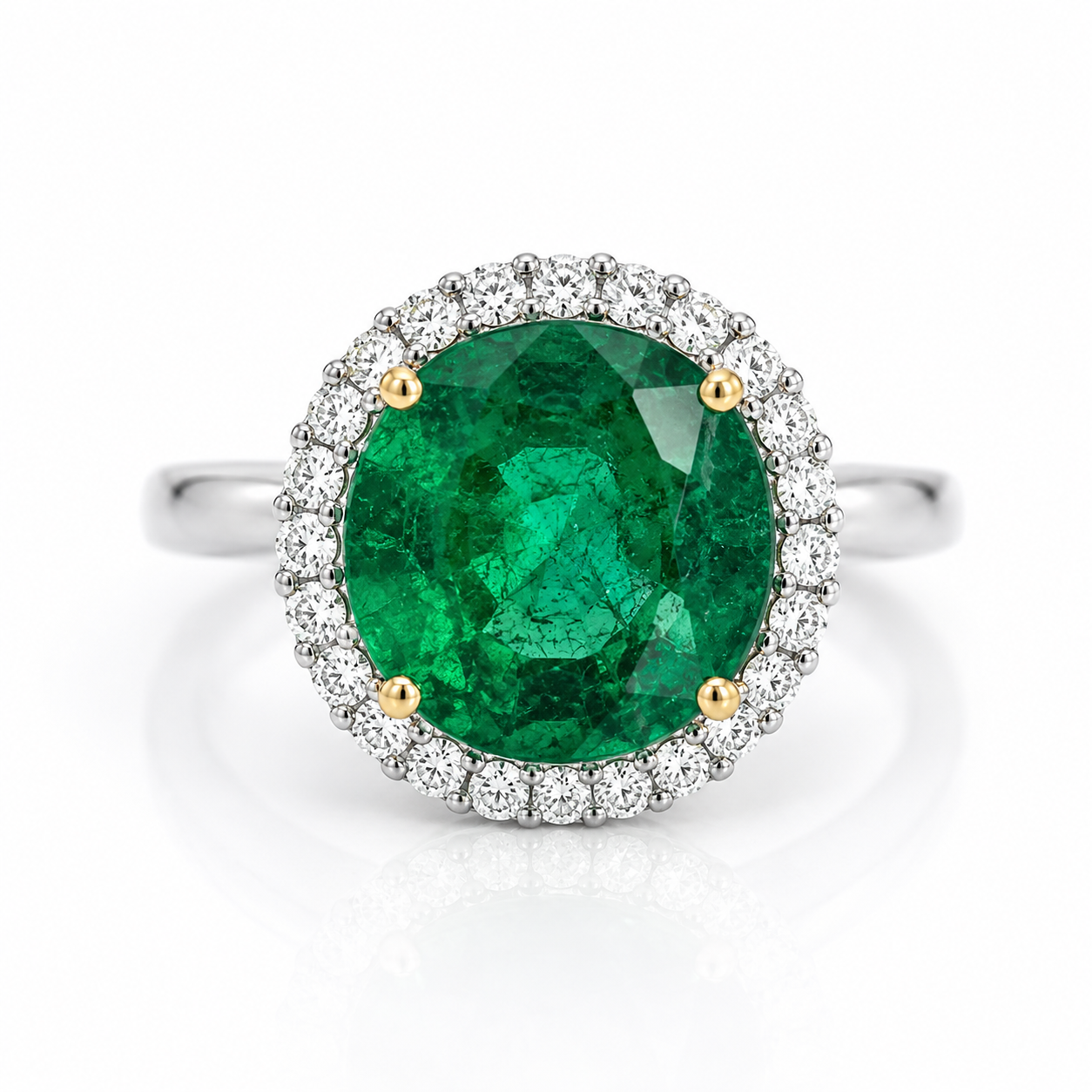 White Gold Emerald and Diamond Ring